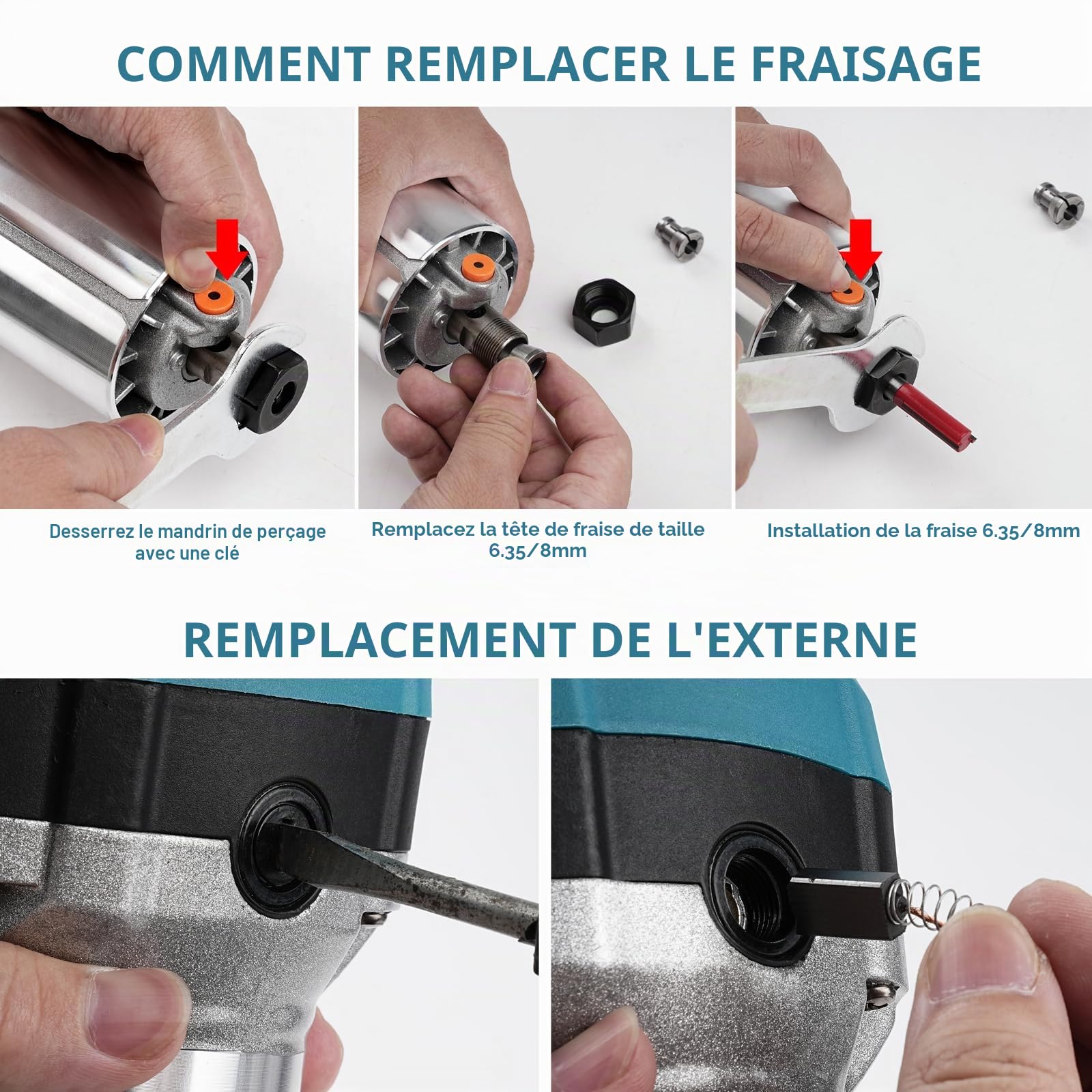 Affleureuse Defonceuse A Bois éLectrique, 1000W 30000 RPM Routeur à Bois éLectrique Fraiseuse Avec 6 Vitesses Variables, Bois Affleureuse DéFonceuse Trimmer Avec 15pcs 1/4" Pinces Bits