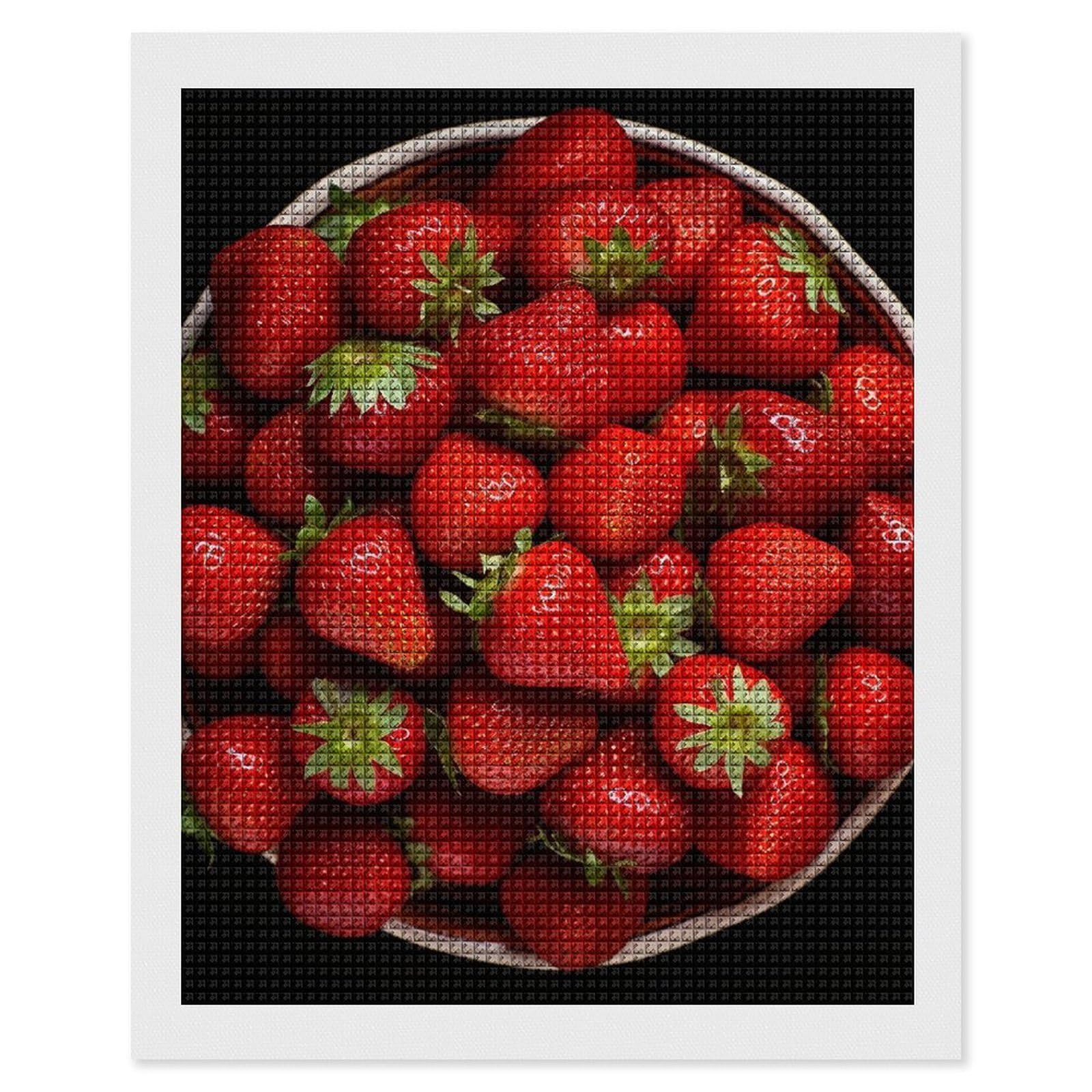 Strawberries in Bowl Diamond Art Kits for Adults, DIY 5D Diamonds Painting Kits for Beginner, Round Full Drill Diamond Dots Painting, 16"x20" Diamonds Pictures Gem Art and Crafts Wall Decor