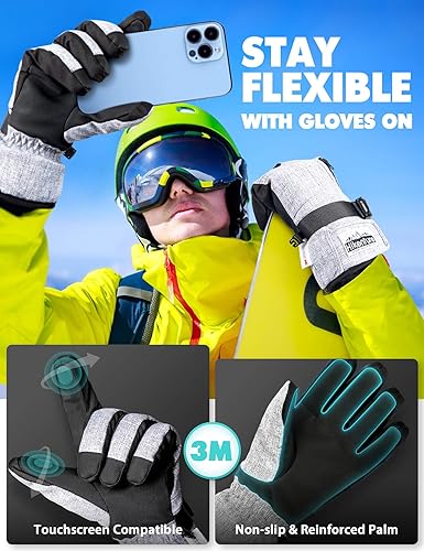 Miniatura 5 de Hikenture Guantes de nieve para hombres y mujeres, 3M Thinsulate guantes de esquí impermeables con bolsillo y funcionalidad de pantalla táctil