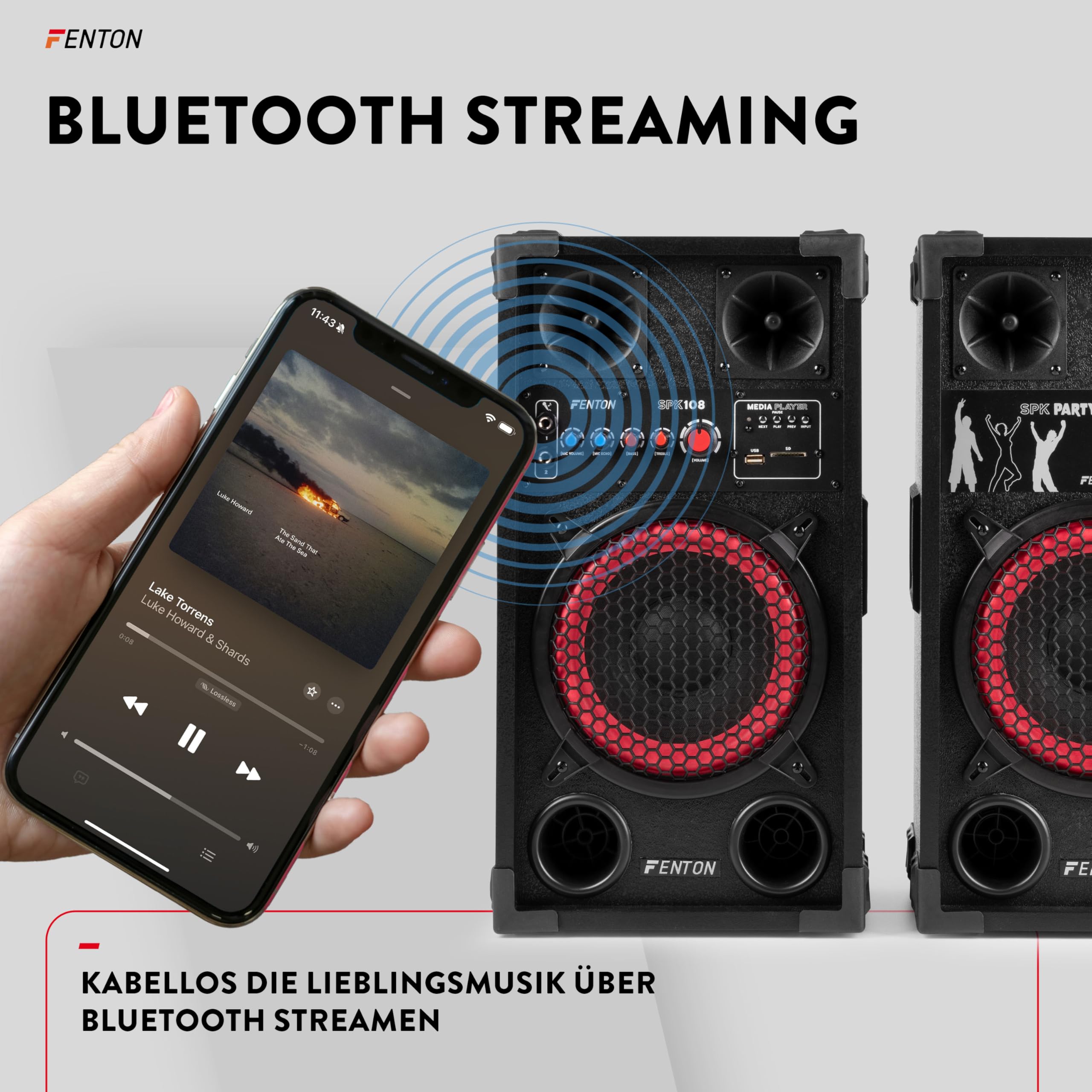 Fenton SPK-108 PA Anlage Aktiv Komplettset 400 Watt – Party Lautsprecher Paar mit Bluetooth & USB – DJ Anlage Boxen Musik – 8" Woofer Standlautsprecher – Musikbox Groß für Karaoke & Events