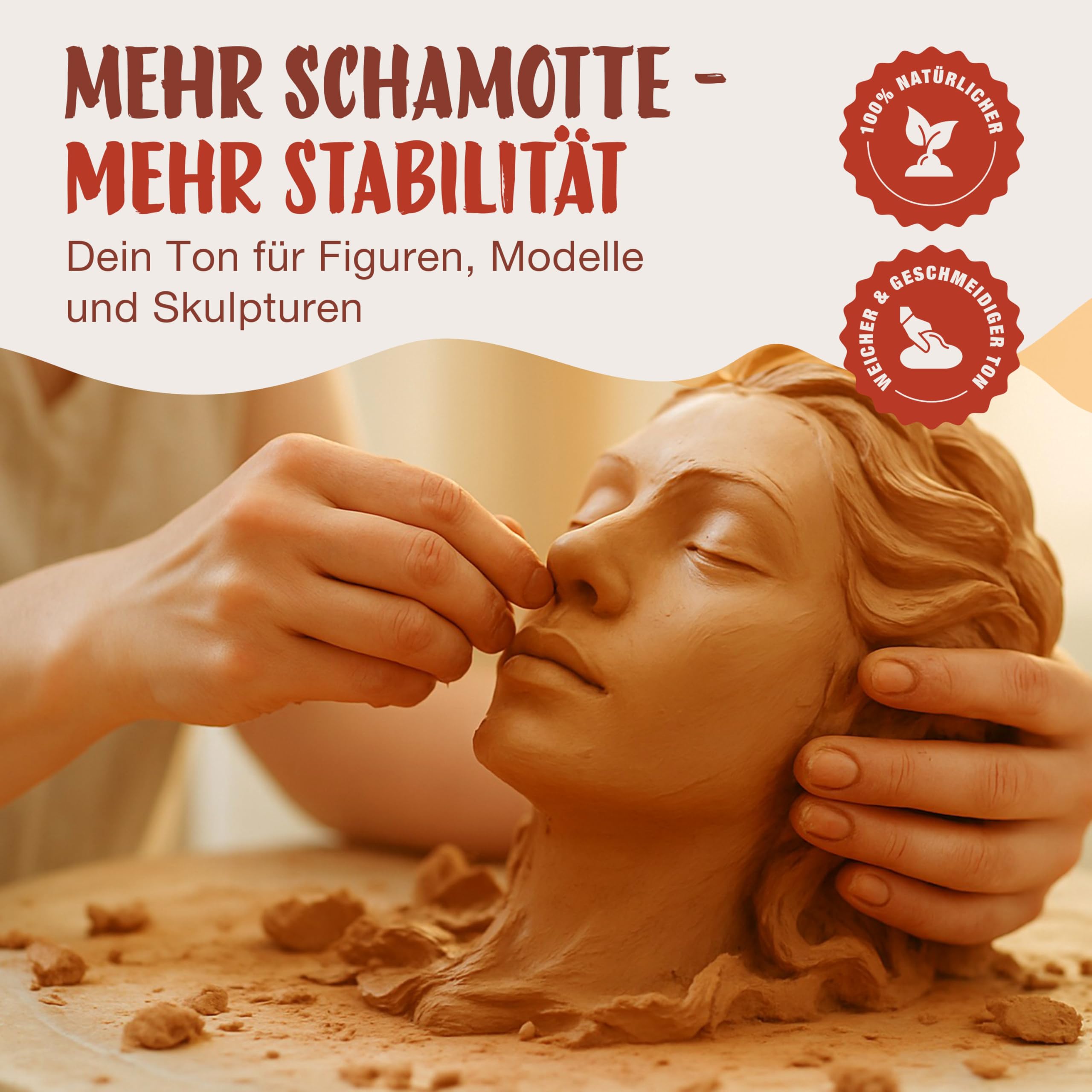 Kreativton und Modelliermasse lufttrocknend, Ton zum Töpfern 100% natürlicher lufttrocknende, Auch zum Brennen geeignet Weich & geschmeidig Modelliermasse (Kreativ - Ton 10kg)