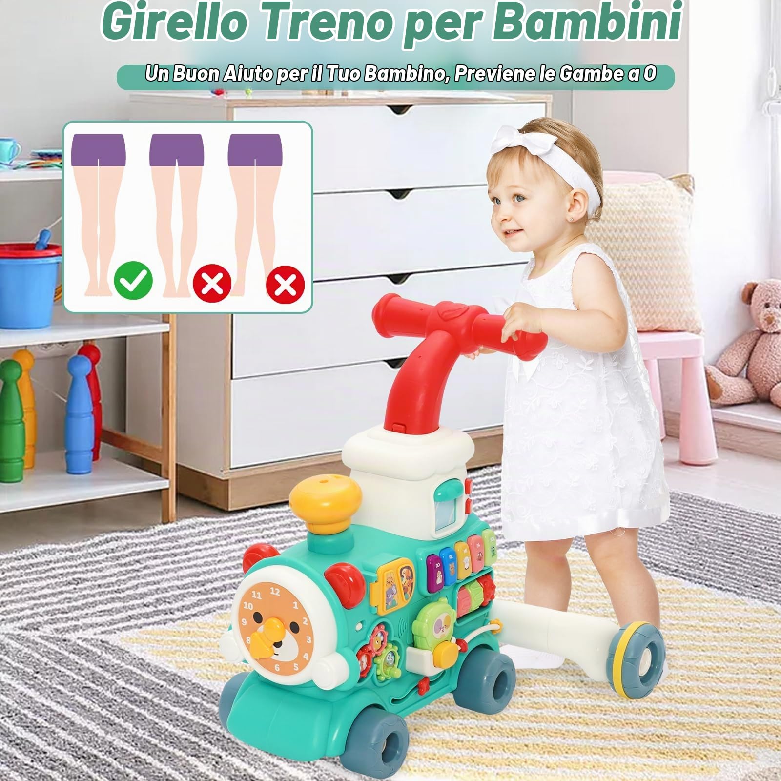 Girello per Bambini 3 in 1, Carrello Primi Passi con 10+ Gioco Educative, Luci & Musica, Effetto Nebbia, Velocità Regolabili, Centro Attività Montessori, Regalo per Ragazzi e Ragazze 6+ Mesi