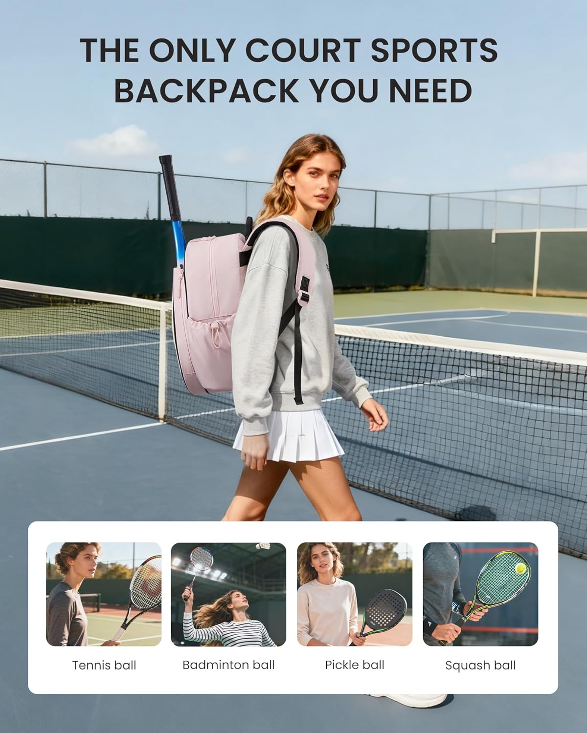 Sucipi Tennis Bag for Women and Men, Water-Resistant and Machine Washable Tennis Racket Backpack, Lightweight Sports Bag for Pickleball, Badminton