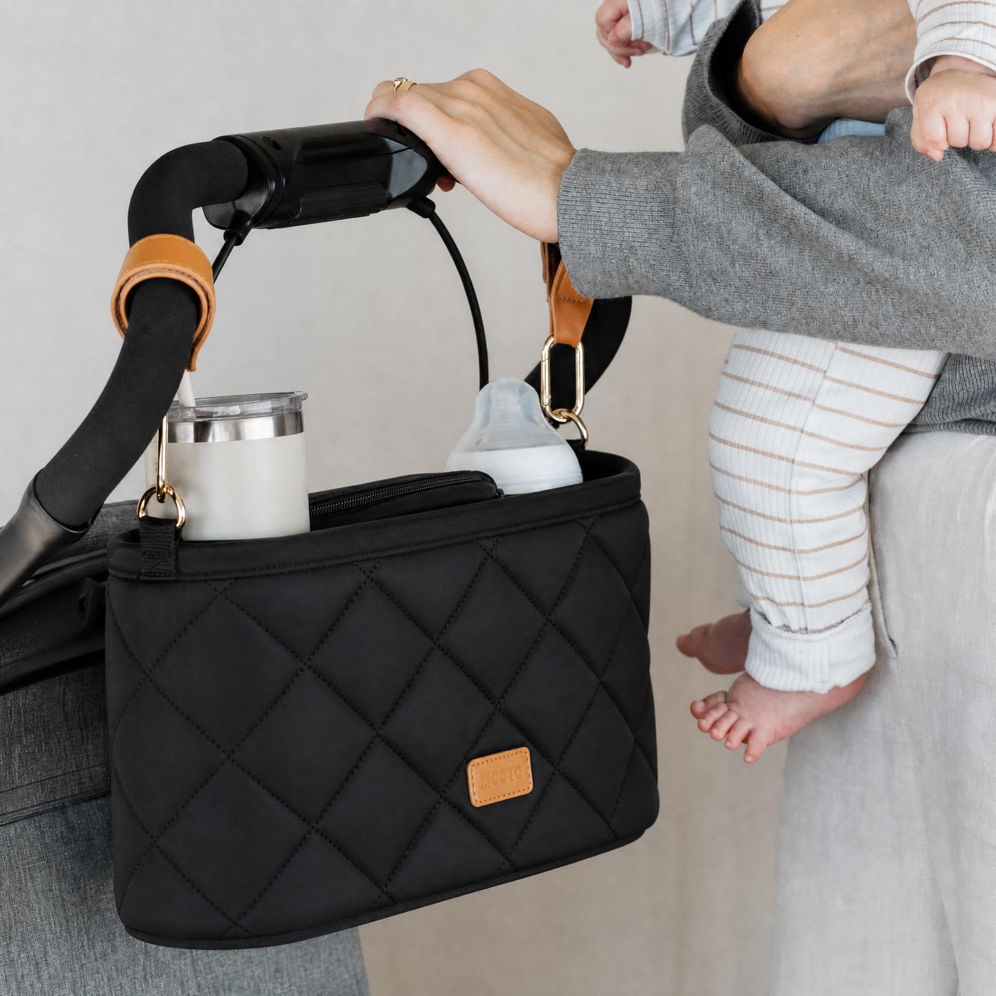 Beautiful Stroller Caddy Organizer With 2 Cup Holders – Luxury Quilted Stroller Organizer Bag, Universal Fit, Leather Straps & Zipper Pocket – Lightweight, Wipeable Must-Have Accessories for Moms-image-18