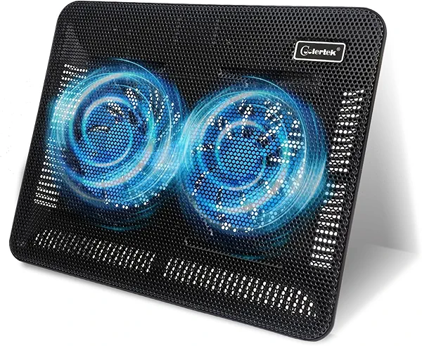 Laptop Cooling Pad, Coolertek Portable Slim Quiet Laptop Notebook Cooler Cooling Pad Stand with 2 Blue LED Fans, USB Powered, Adjustable Angled, Fits 11-14 Inch Laptop
