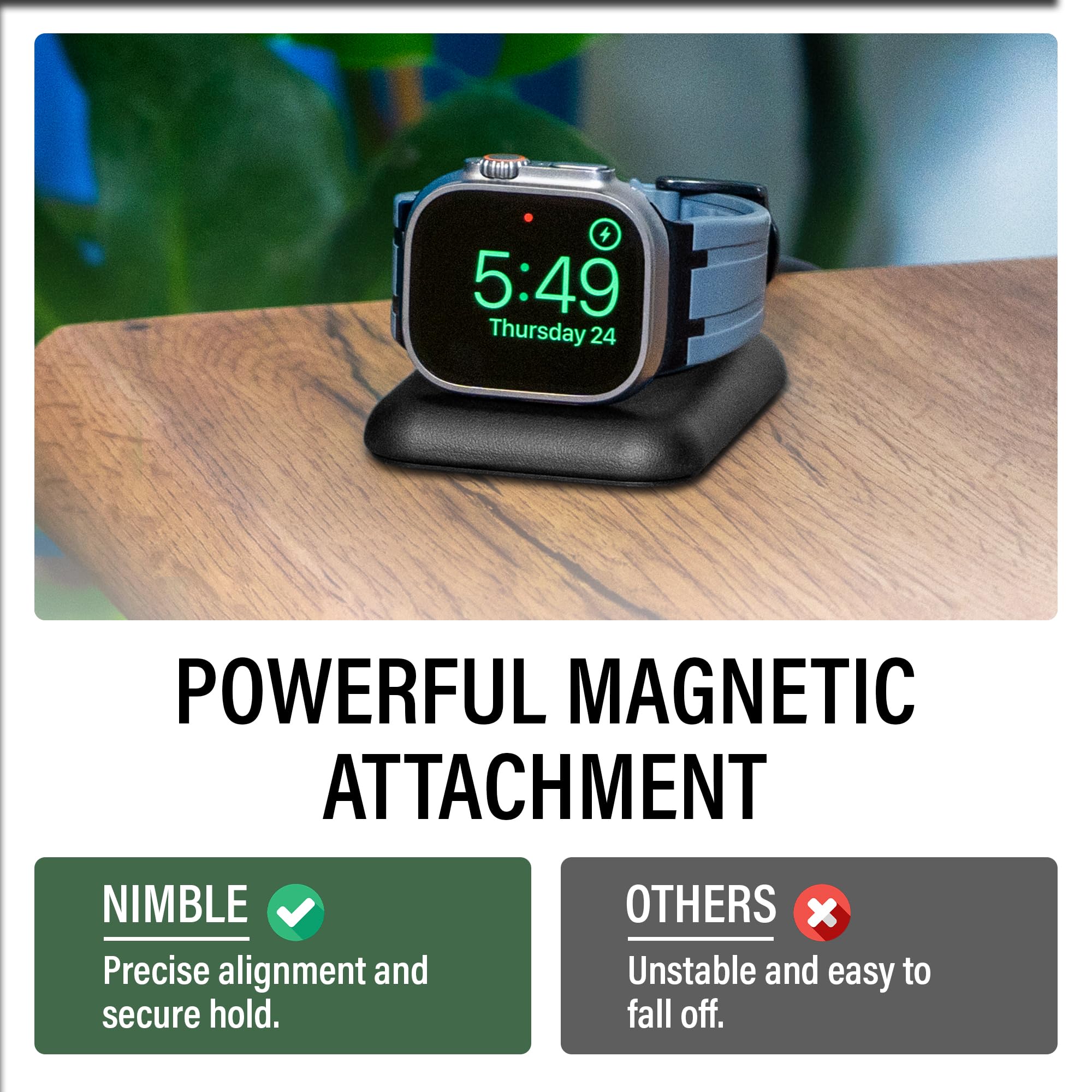 Nimble Supporto caricabatterie per Apple Watch, caricabatterie portatile per iWatch con cavo USB-C, supporta la modalità comodino - stazione di ricarica wireless per iWatch serie 10/9/8/7/6/5/4/3/2/1