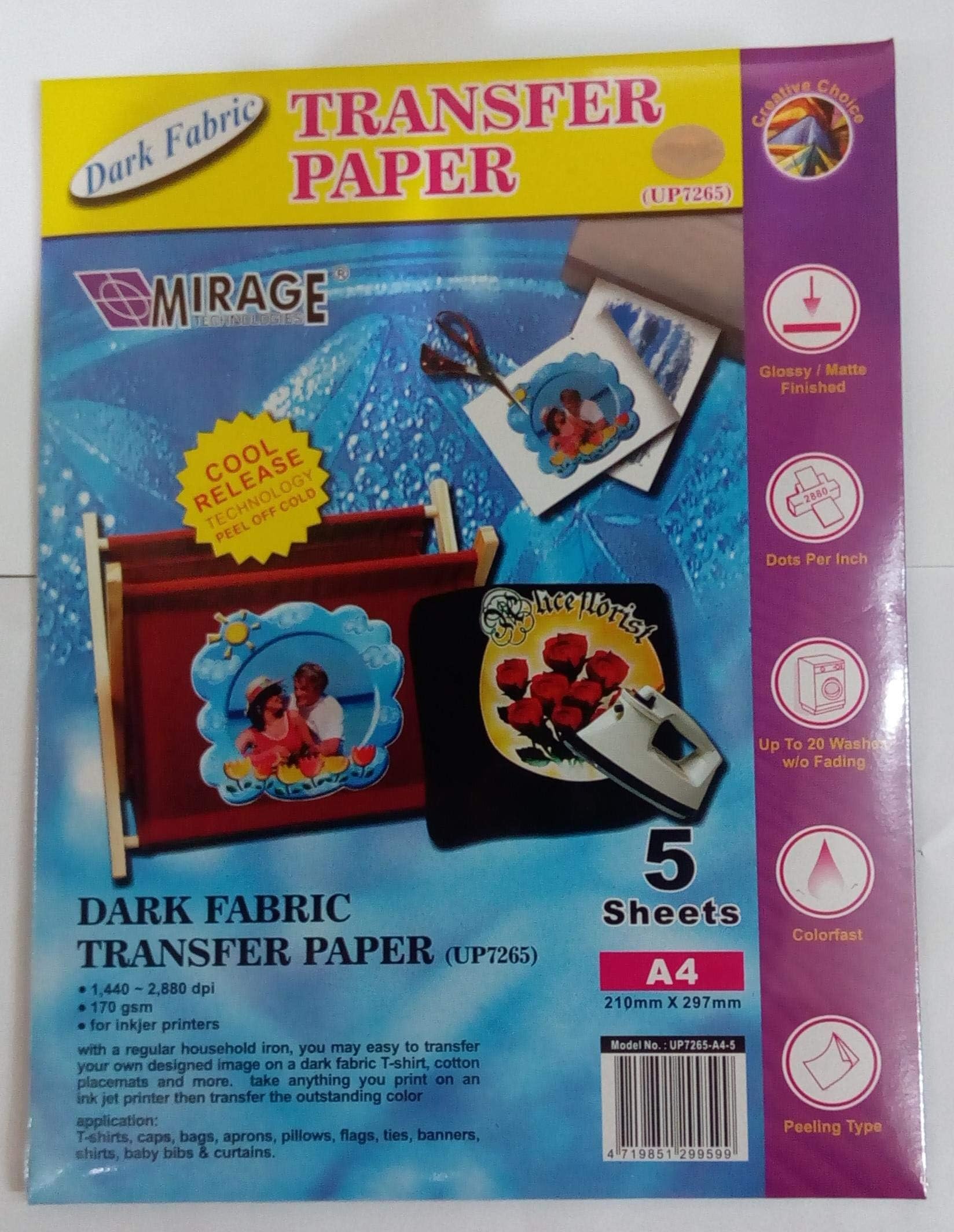 Mirage Paper Inkjet - Transfer for Tshirt printing - Dark - A4-5 Sheets