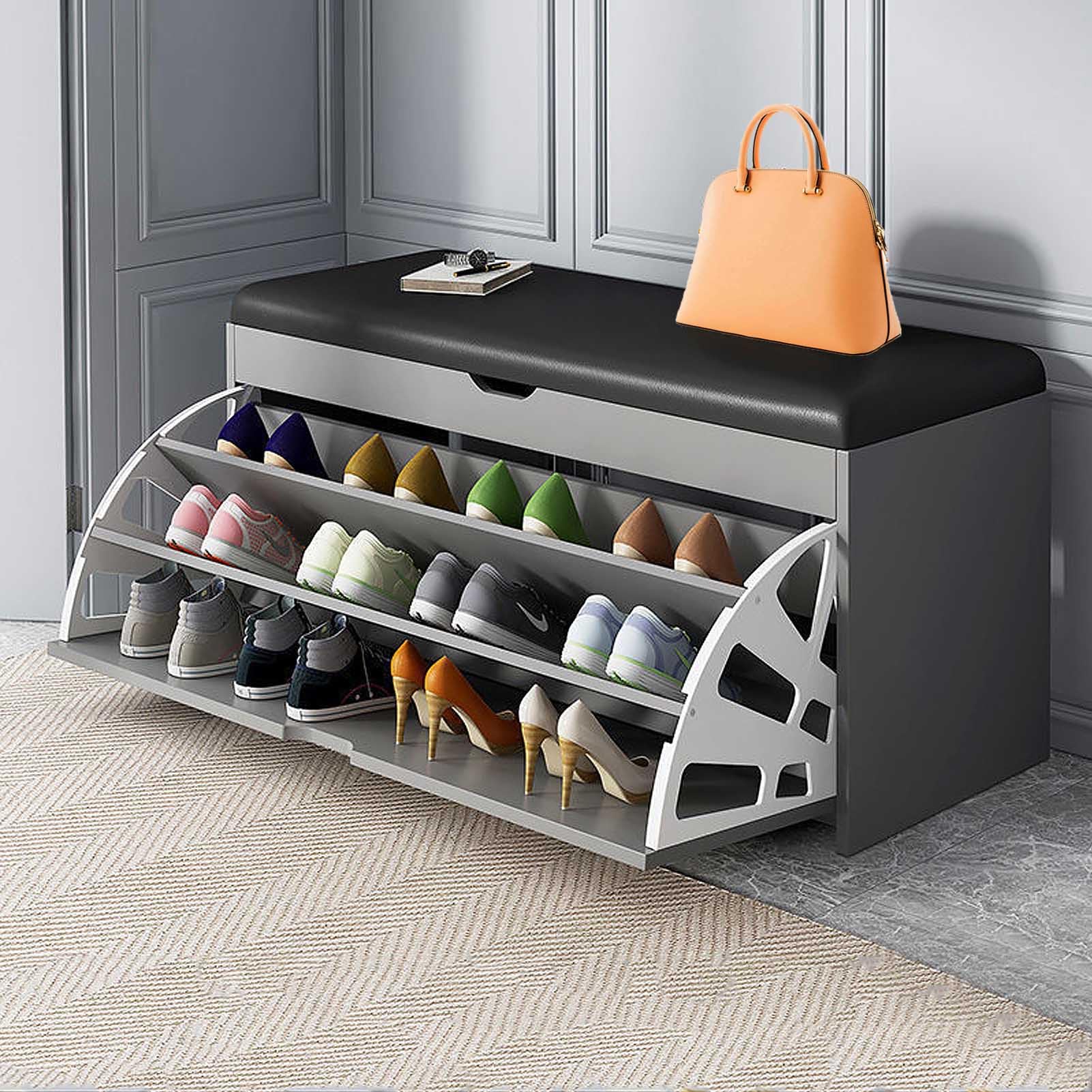 Shoe Cabinet Bench 靴キャビネット 多機能木製収納ベンチ（未使用）