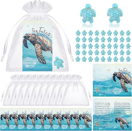 Eaasty Juego de 122 piezas de regalo de tortuga marina, incluye 50 cuentas de tortuga marina, 36 tarjetas de agradecimiento, 36 bolsas de organza