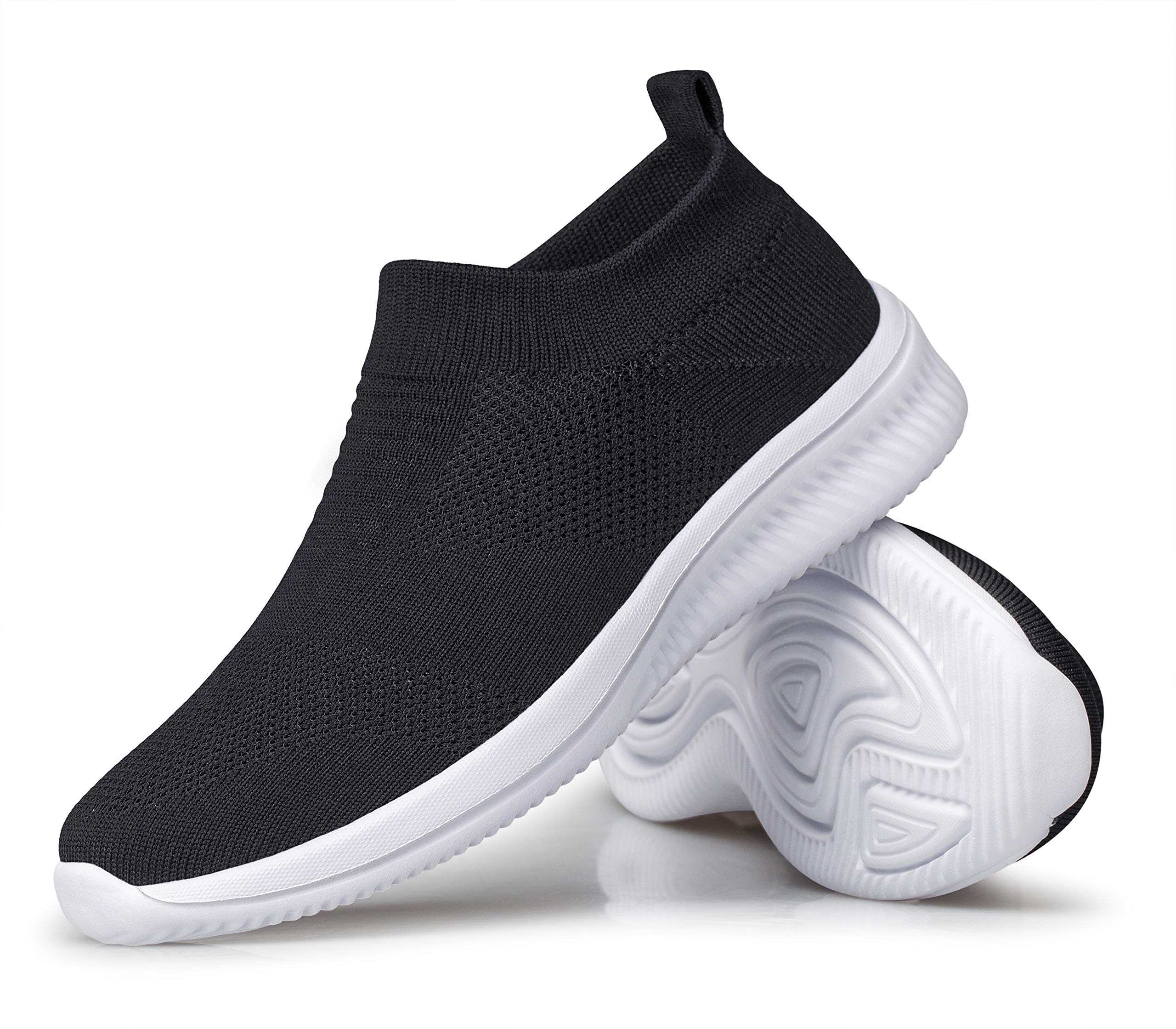 vibdiv Zapatos Planos Caminar Mujer Zapatillas Casual Zapatos Diarios sin Cordones Ligeros Cómodos Negro Blanco 38