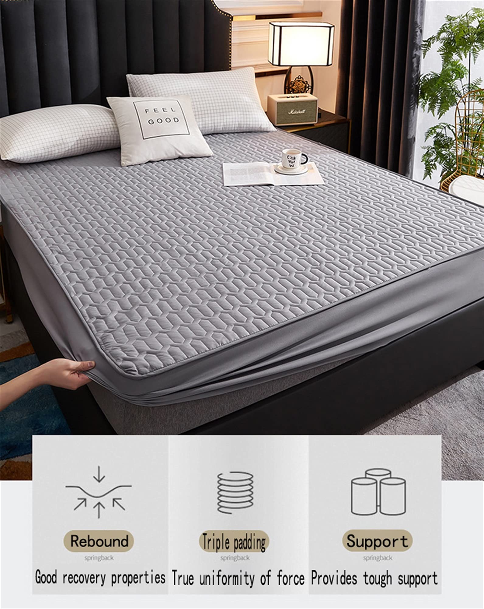 Protector de colchón impermeable tamaño King, color sólido, terciopelo de cristal, colcha para colchón de 90 x 200 cm, color negro, suave y ropa de cama