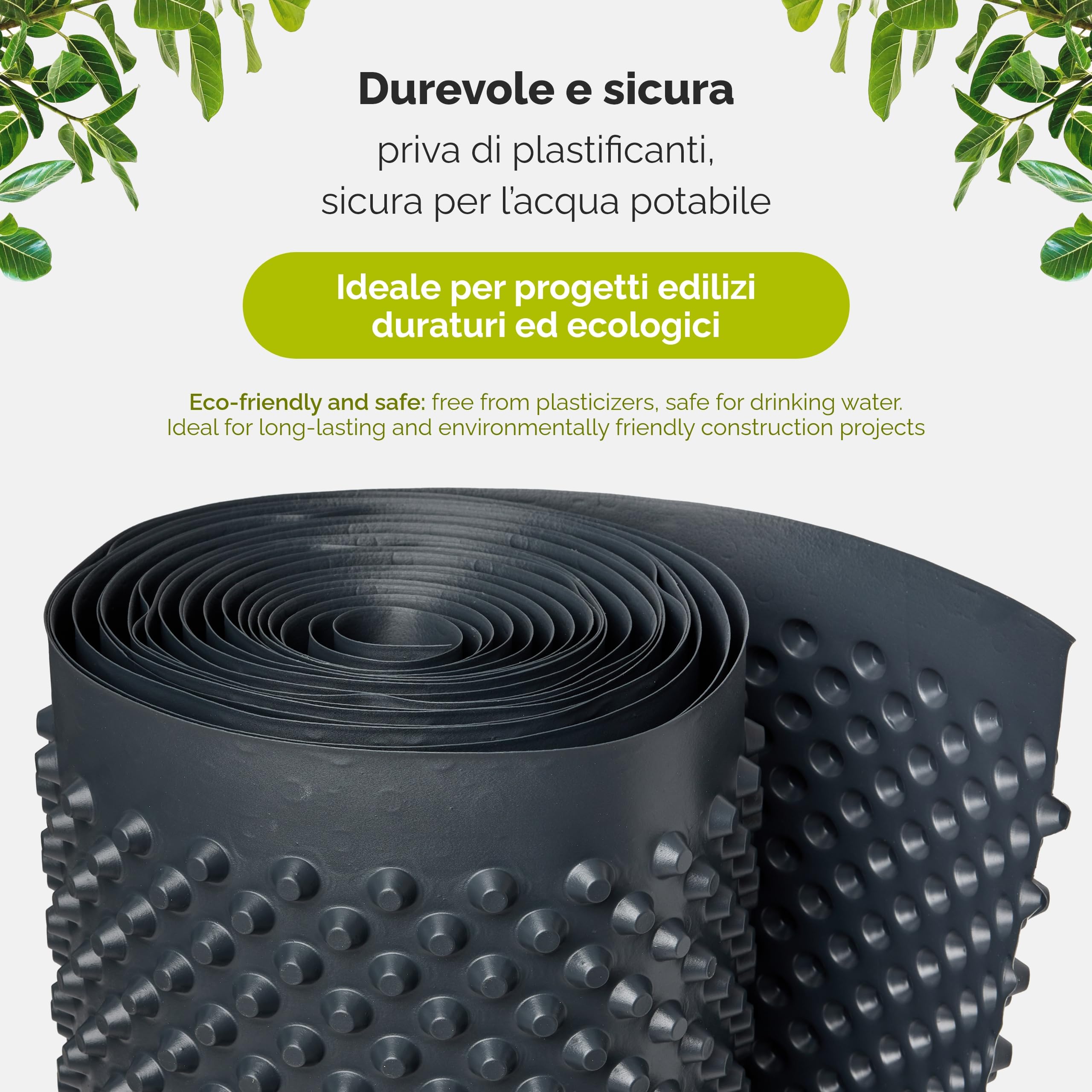 Garronda membrana bugnata HDPE estruso 1 × 20 m, guaina di protezione per fondazioni e muri interrati ad alta resistenza meccanica, rotolo salvaprato GD-0160