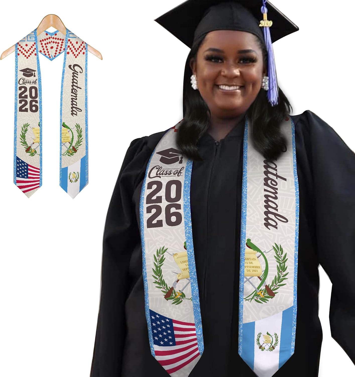 MDPrints Global Guatemala Graduation Stole, Custom Guatemalan Graduation Sash,72'' Guatemalan American Flag Sash