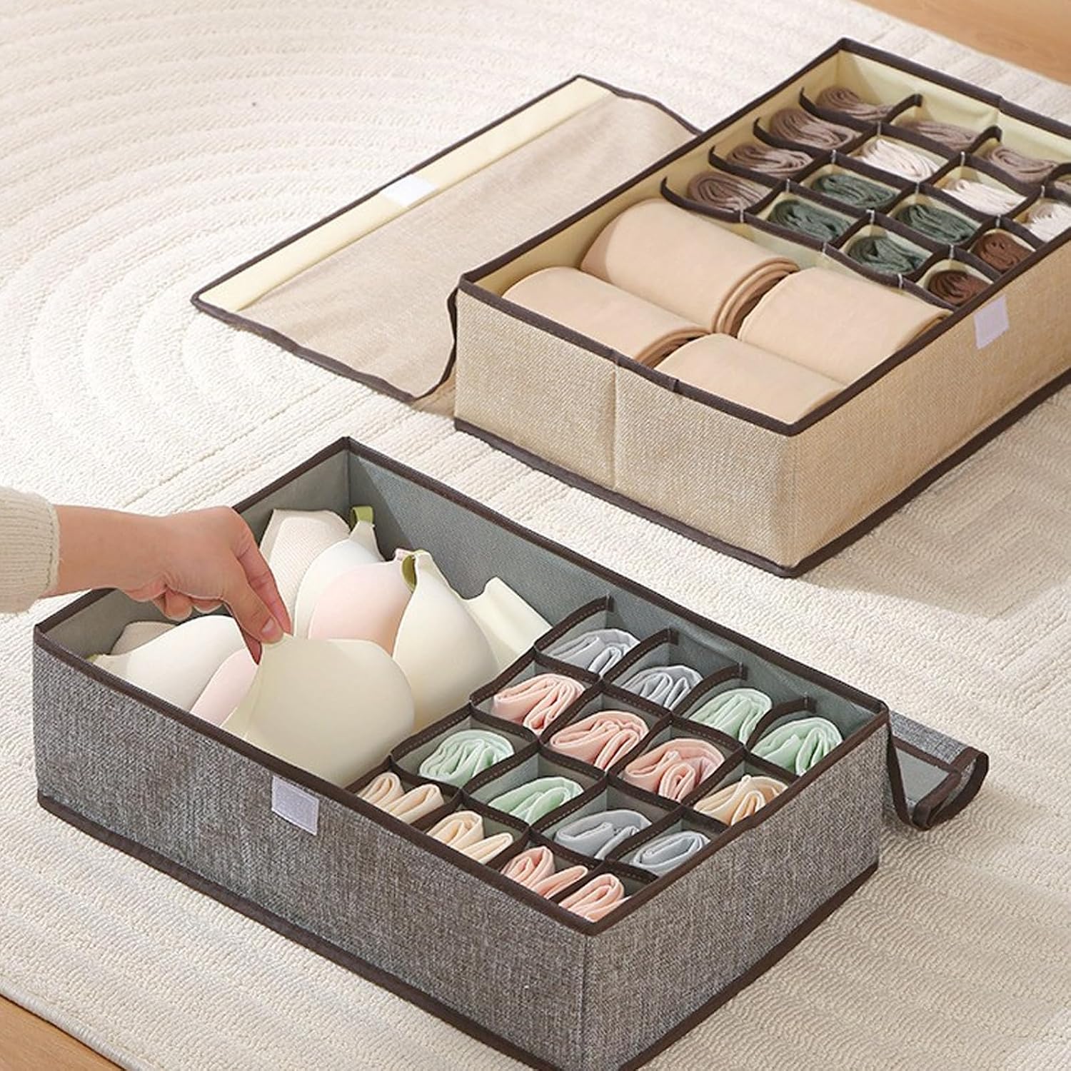 Fabric Drawer Storage Box with Reinforced Base for Underwear, Socks & Small Clothing Organizer