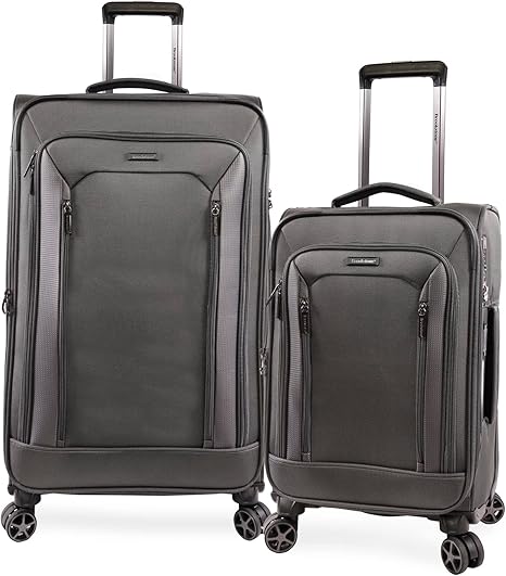review Brookstone Luggage Elswood 2pc Softside Spinner Luggage, Dark Charcoal, 2 Piece Set