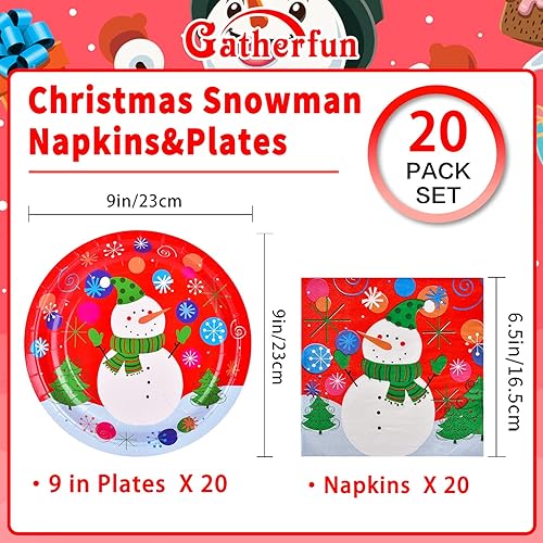 Miniatura 8 de Gatherfun Suministros de fiesta de Navidad, muñeco de nieve de Navidad, platos y servilletas de papel desechables para fiesta de Feliz Navidad,