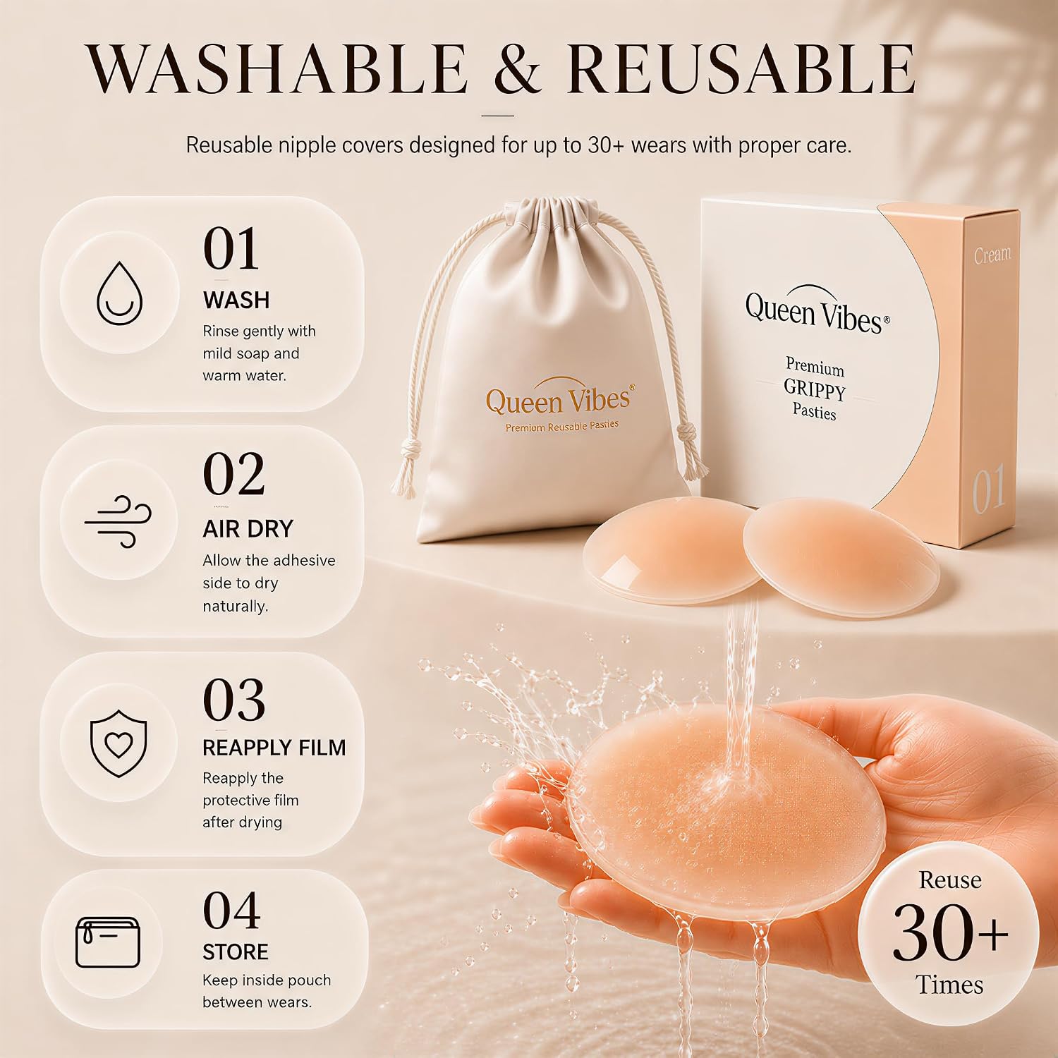 QueenVibes Grippy Nipple Covers, Adhesive-Free Comfort for Daily Wear
