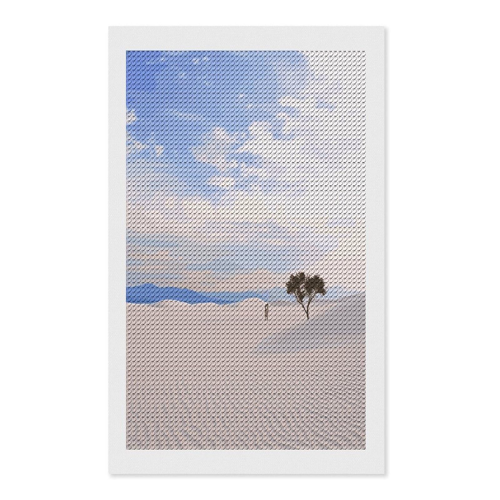 FekiLoot Romantic White Sand Landscape Paint by Numbers Kit for Adults Beginner DIY Diamond Dots Paintings Round Full Drill Diamond Art Kits Picture Diamond Art Painting Kits for Home Decor 12"x20"