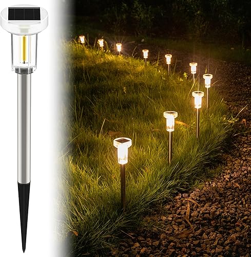 PEATOP Paquete de 10 luces solares para exteriores, luces LED solares para caminos de paisaje, luces LED solares para jardín, luces impermeables
