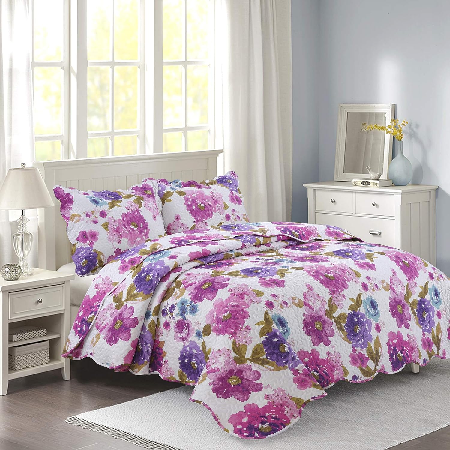 YESHOME Printed Quilt Set Flower Decorative Bedspread Coverlet for Spring and Summer- Full/Queen-90 x 96"-Flower Story