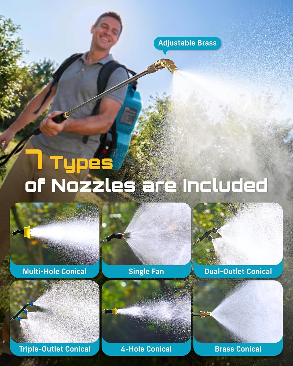 SEESII Backpack Sprayer Battery Powered, Leak-Proof 5-Gallon, Dual Battery Electric Sprayer with Telescopic Brass Wand & 7 Nozzles, 100 PSI Adjustable Pressure for Weed Lawn Garden Pest Control thumbnail