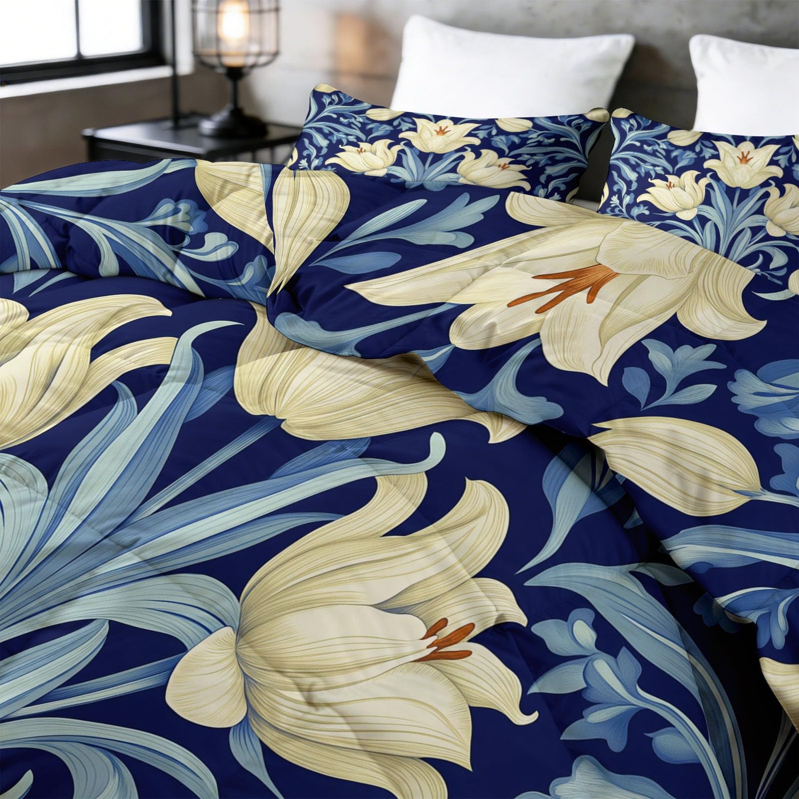 Abstrait Floral Tulipe Couette Couvre-Lit 240x260 cm, Traditionnel Vintage Courtepointe Réversible pour Enfants Filles Garçons Adolescents - Conditionné Courtepointe Édredon Douce et Respirante