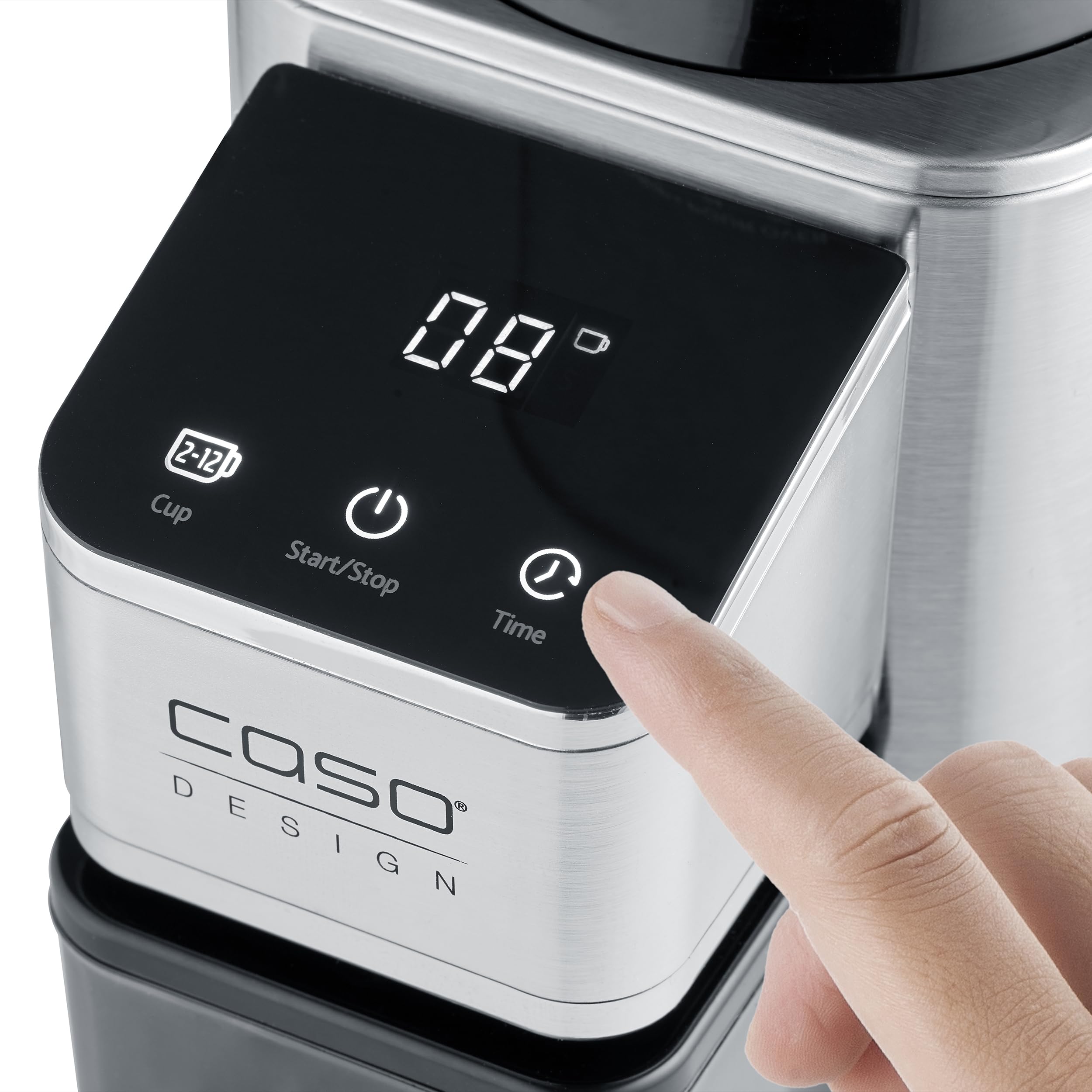 CASO BaristaChef Inox elektryczny młynek do kawy, stożkowy mechanizm mielący ze stali nierdzewnej, 48 stopni mielenia, 450 obr./min