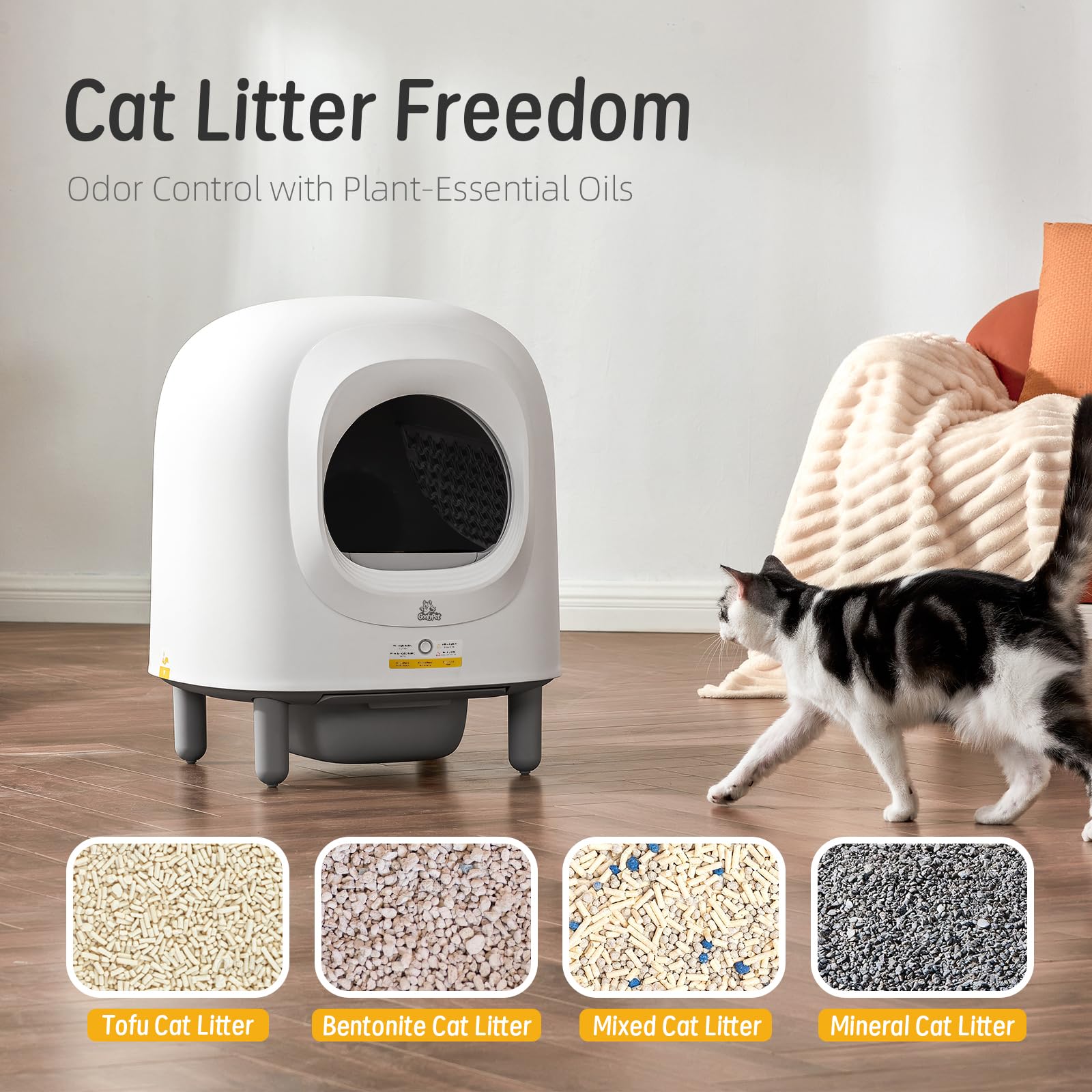 Self Cleaning Litter Box, Automatic Cat Litter Box with APP Control, Smart Safety Sensors for Multiple Cats, Odor-Free Waste Disposal with Cat Litter Tracker, Includes 1 Trash Bags - image 5