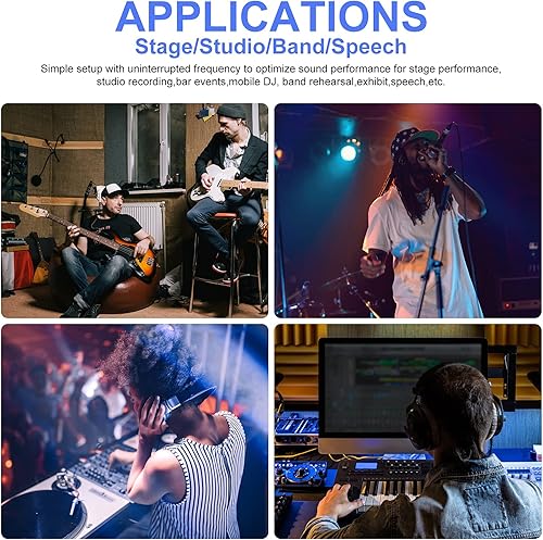 Miniatura 5 de Levusu Sistema de monitor inalámbrico intrauditivo de 2.4G, sistema estéreo inalámbrico IEM con transmisor y receptor de cinturón emparejamiento