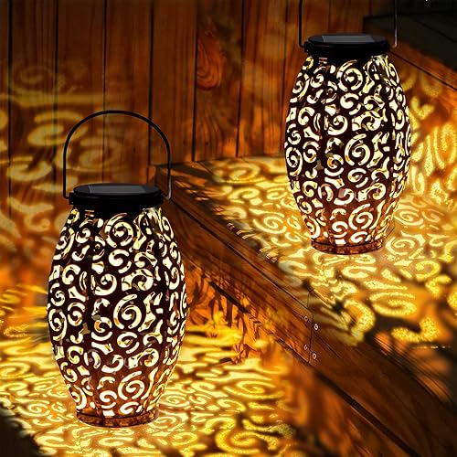 Miniatura 1 de 2 linternas solares para exteriores, impermeables, colgantes, para jardín, huecos, linternas LED con asa, proyector decorativo, luz nocturna para