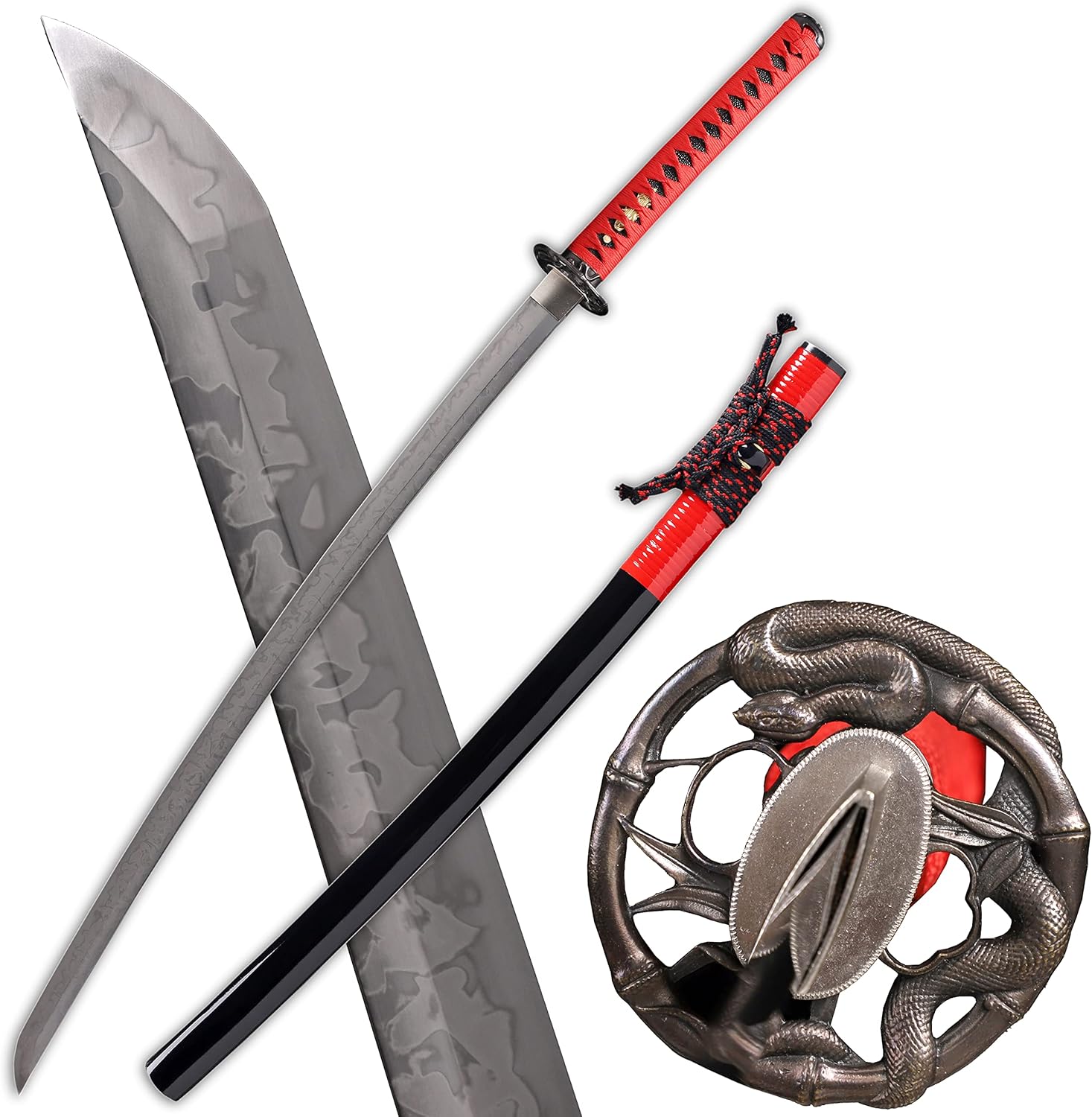 Hand Forged Katana Sword Real Clay Tempered L6 Steel Hitatsura Hamon 皆烧 Blade Japanese Samurai Sword Full Tang Razor Sharp