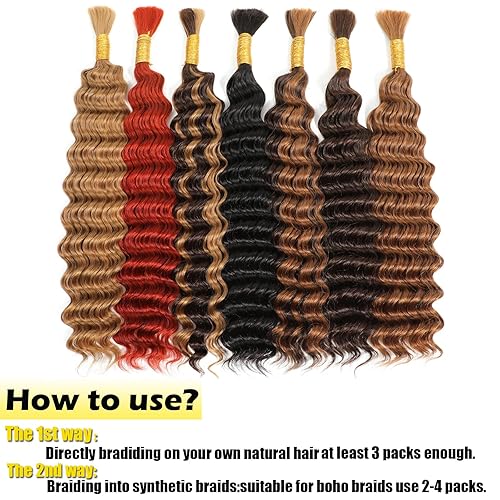 Miniatura 5 de 1 paquete de cabello humano trenzado de 20 pulgadas para trenzar, reflejos 427, color ondulado profundo, cabello humano virgen brasileño 12A, 100%