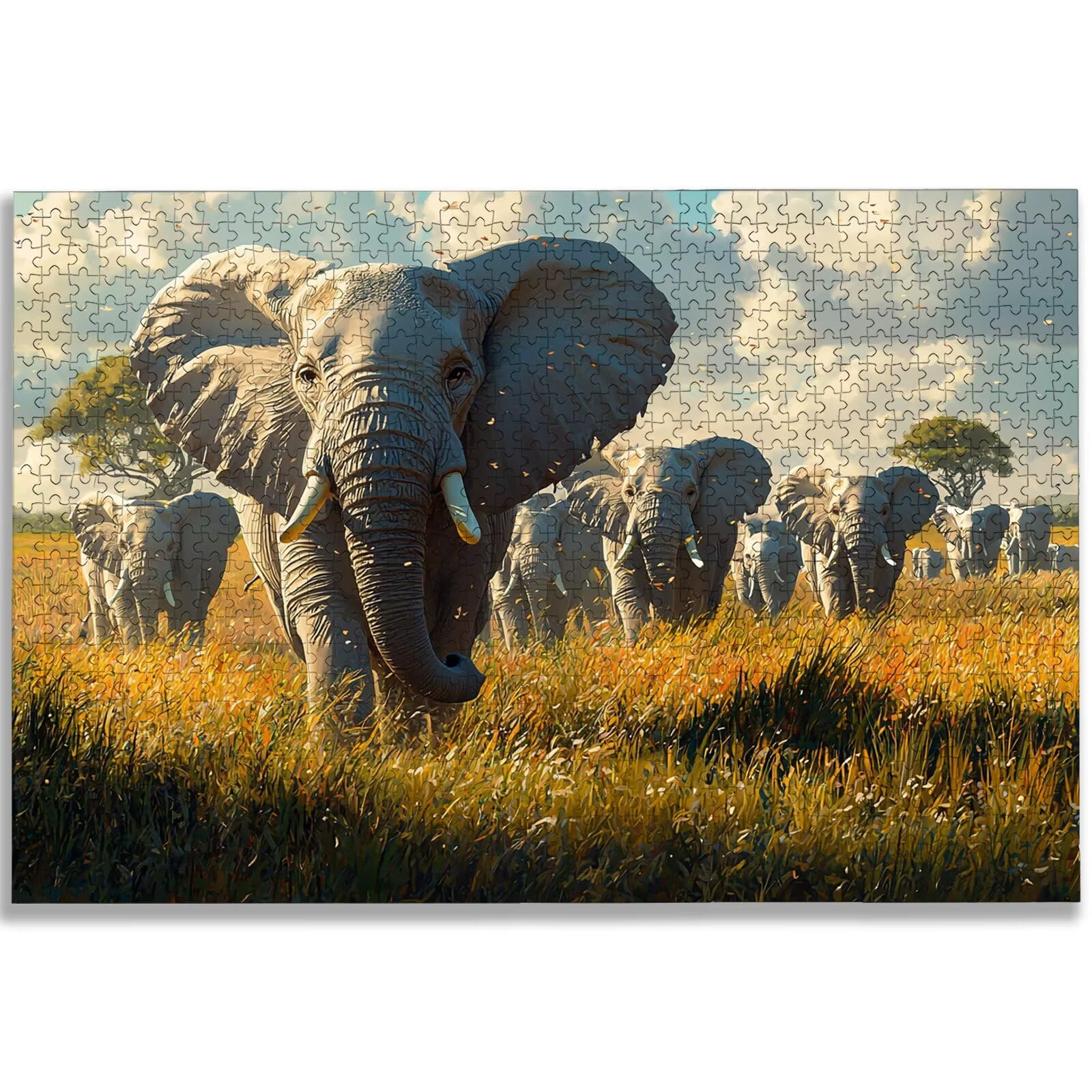 Puzzle 1000 elementów, słoń, puzzle 1000 elementów dla dorosłych, drewniane puzzle dla dorosłych, z ekskluzywnym pudełkiem do pakowania, klasyczne puzzle dla całej rodziny, duże puzzle na prezenty