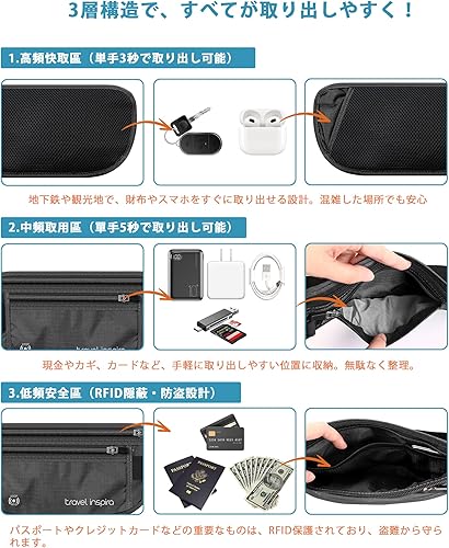 Miniatura 5 de travel inspira Cinturón de dinero de viaje con soporte delgado antirrobo para pasaporte con bloqueo RFID para viajes, cartera de viaje oculta debajo