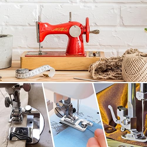 Miniatura 7 de 7 piezas de prensatelas de dobladillo enrollado, kit de pie de dobladillo para coser prensatelas enrolladas para máquina de coser multifuncional