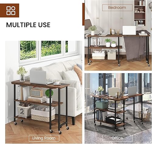 Miniatura 4 de Tangkula Mesa auxiliar giratoria de 360, mesa auxiliar móvil patentada con estantes de almacenamiento de 2 niveles, escritorio giratorio con 6