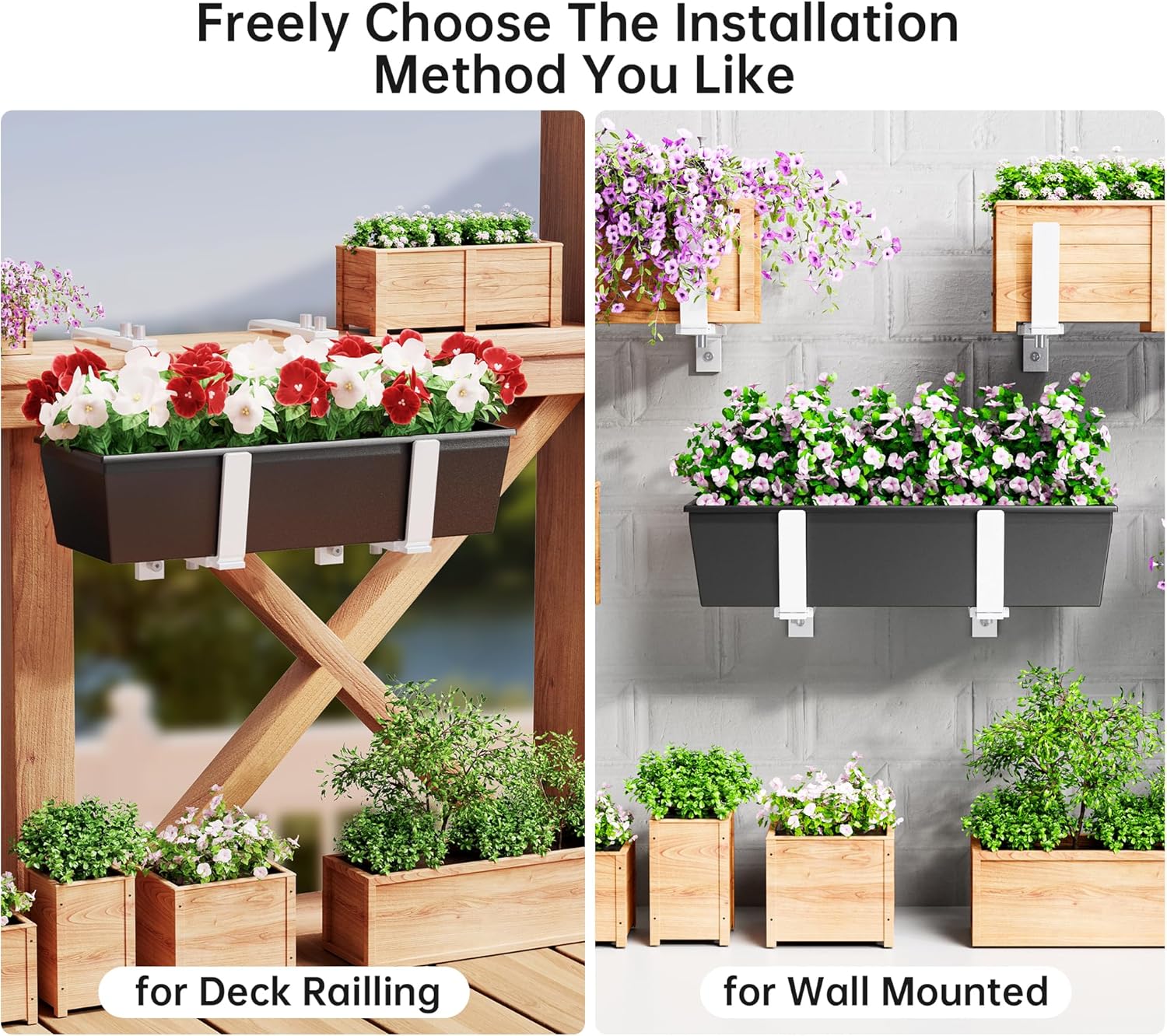 Y&M 6 Pcs Deck Railing Adjustable Planter Box Brackets (6 to 12.5 in), Universal Heavy Duty Iron Flower Box Brackets Wall Mounting Hooks for Fences, Patio, and Garden - White (Patent Registered)