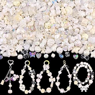 170-230PCS White Assorted Acrylic Beads for Bracelet Making, Flower Bow Butterfly Candy Star Heart GummyBear Kawaii Bracelet Charms,Cute Beads for Jewelry Making DIY Necklace Keychain Phone Charms