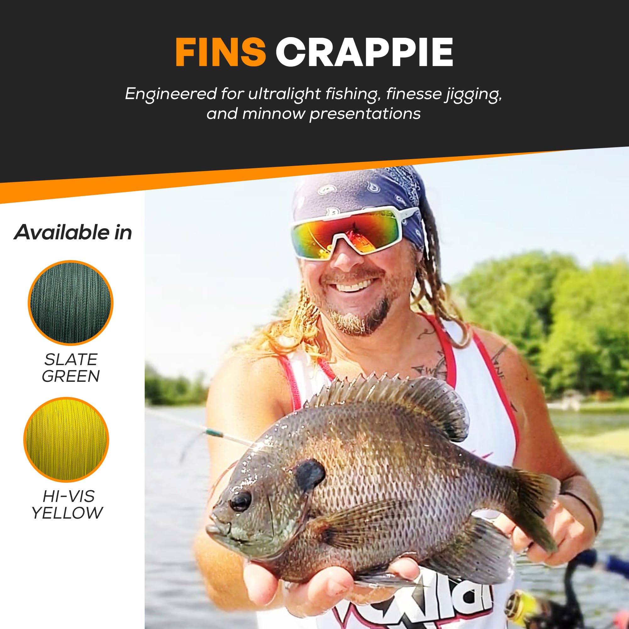 FINS Crappie Braid - Ultra-Strong, Thin Diameter Braided Fishing Line Reels for Crappie, Perch & Sunfish - 4 lb - 500 Yds - Slate Green