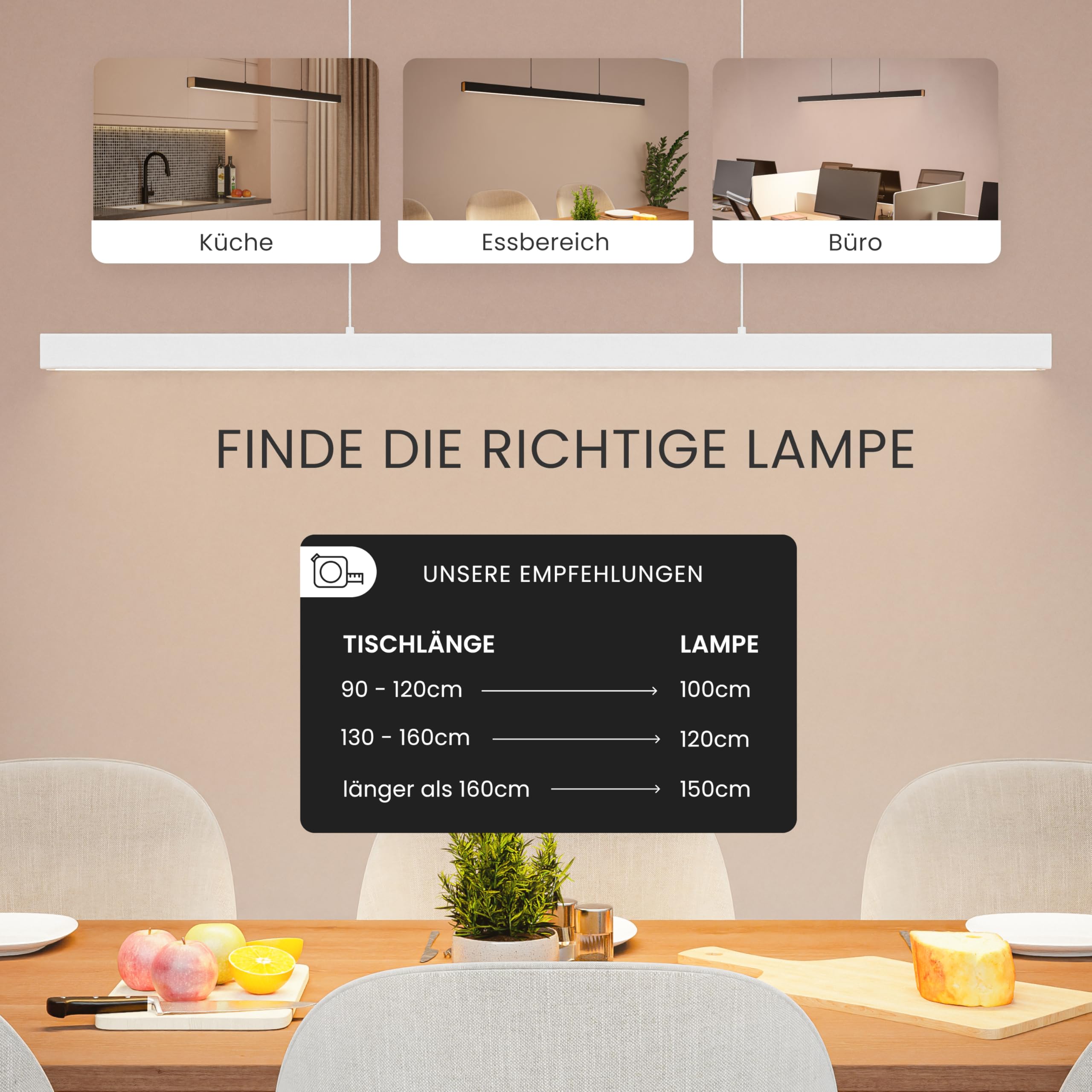 MATO LED Pendelleuchte Esstisch Höhenverstellbar Weiß - Lichtfarbe stufenlos einstellbar & dimmbar per Fernbedienung - 150cm Länge - Esstischlampe hängend, Esszimmerlampe, Hängelampe Esszimmer
