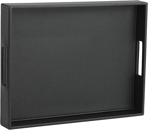 HofferRuffer Bandeja Rectangular para Servir con Asas con Agujeros para Mesa de Café, Desayuno, Té, Comida, Mayordomo - Encimera, Cocina, Bandeja