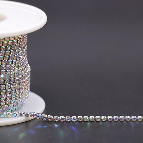 Miniatura 3 de Jerler 10 yardas de diamantes de imitación de cristal SS6.50.079 in, cadena de cierre AB para manualidades de costura, ideal para bodas, fiestas,