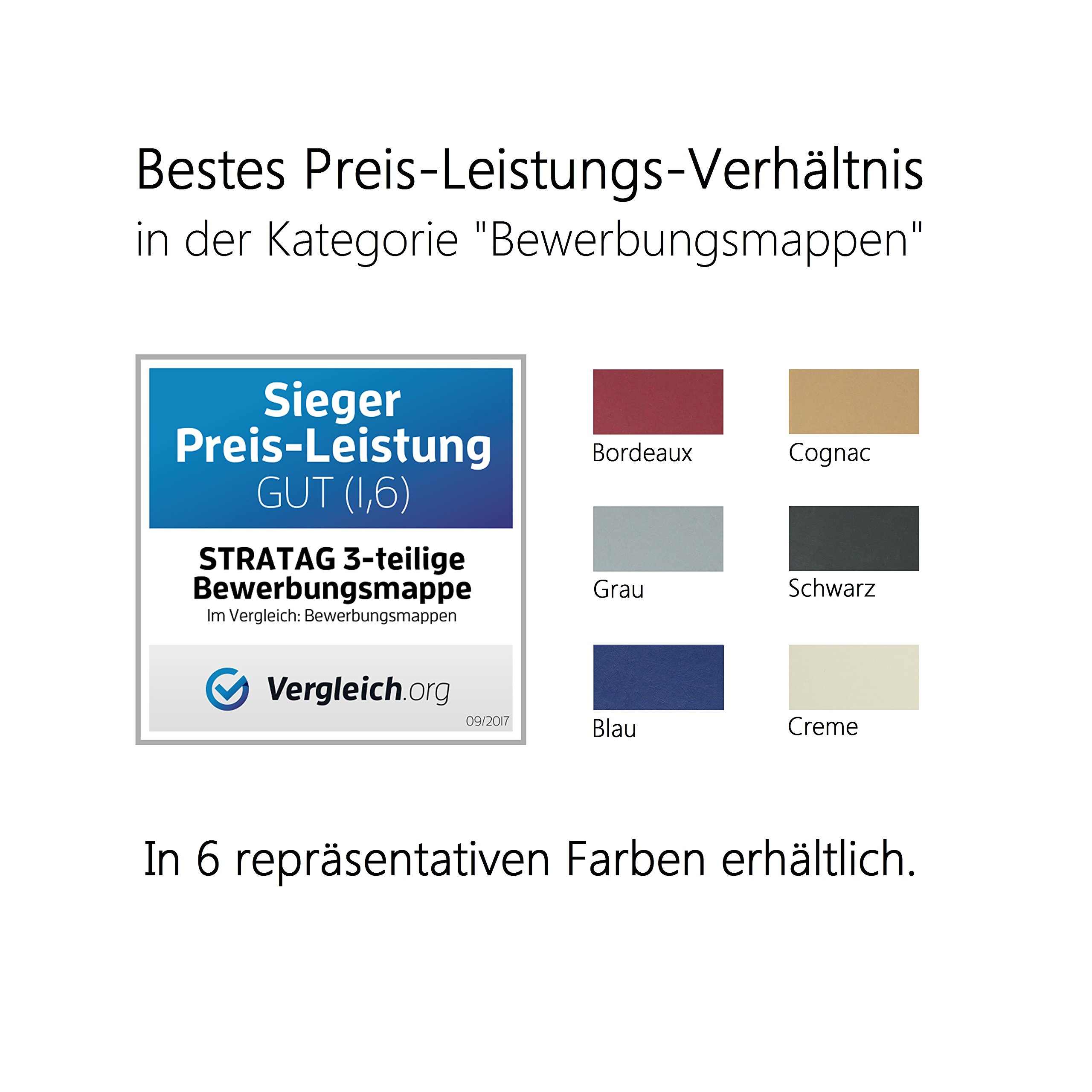 50 Stück 3-teilige Bewerbungsmappen Blau mit 2 Klemmschienen in feinster Lederstruktur - hochwertige Prägung ''BEWERBUNG'' - direkt vom Hersteller STRATAG