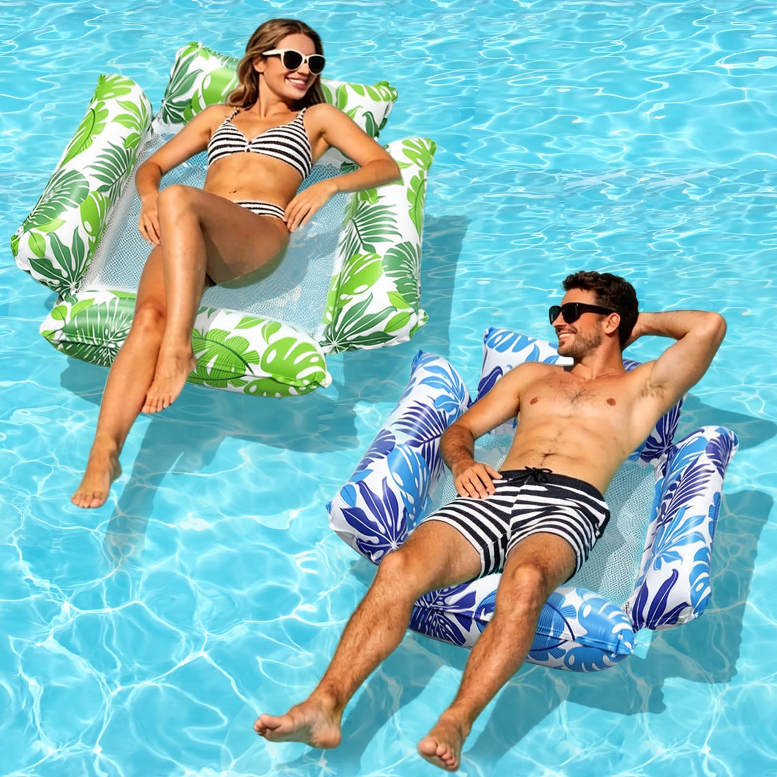Hamaca Hinchable Piscina Set de 2, dellyy Sillon Hinchable Piscina para Adultos con Malla Transpirable, Hamaca de Agua con Respaldo y Soporte para Piernas, Ideal para Playa, Vacaciones y Relax
