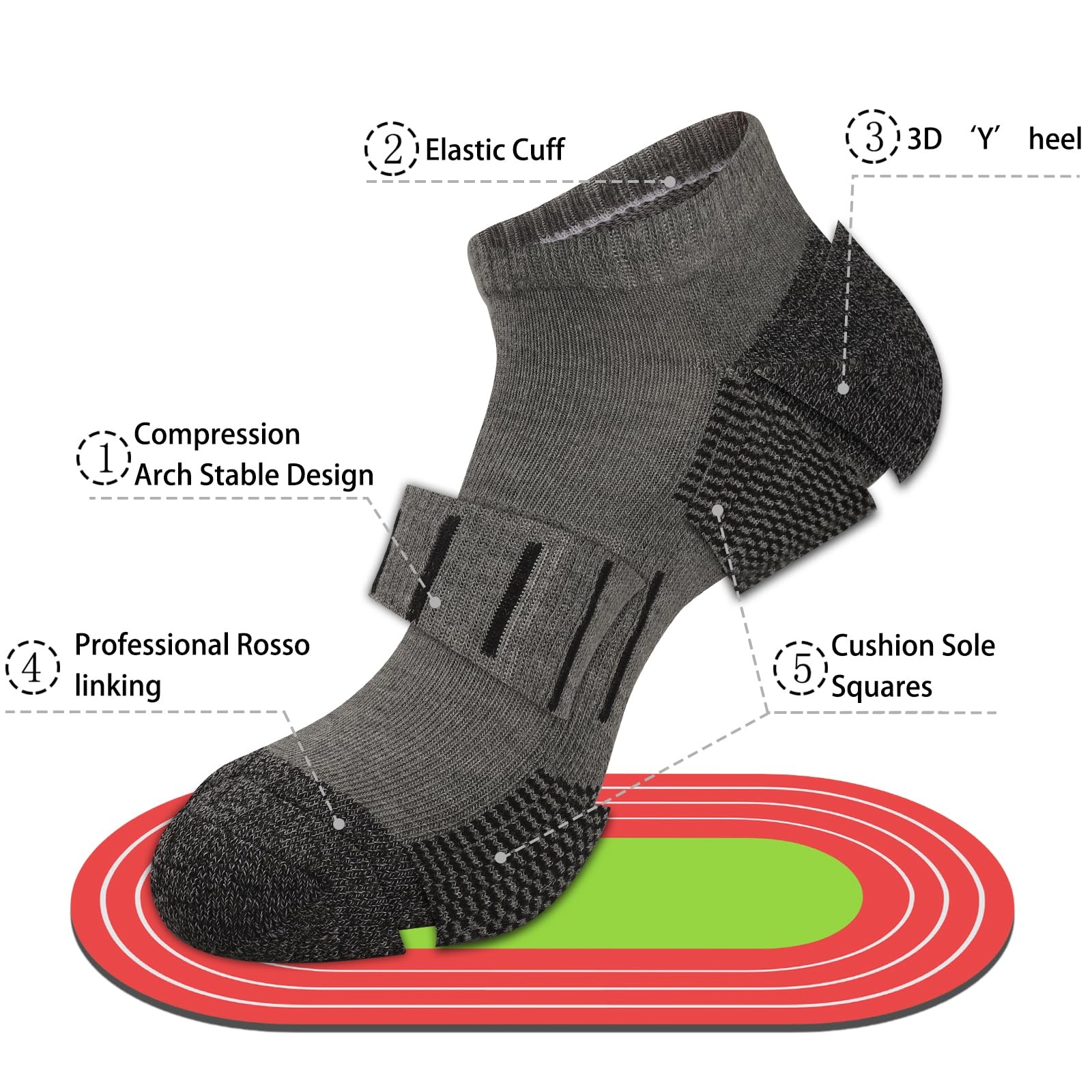 Heatuff Calcetines deportivos de tobillo para hombre, absorben la humedad, calcetines deportivos para correr de corte bajo (8 pares)