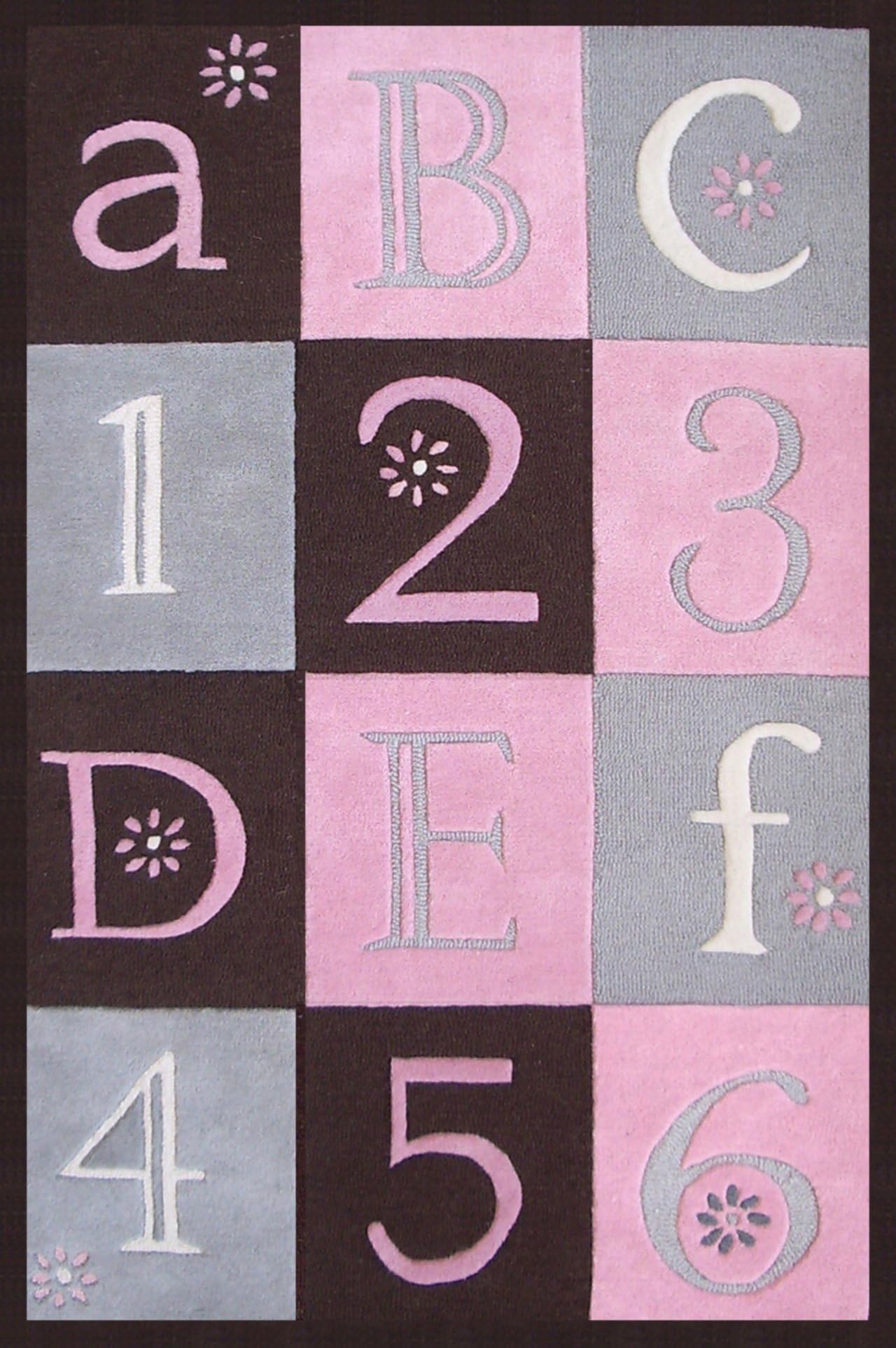 SI Area Rugs Sams Kids Area Rug, 3 by 5-Feet, Pink/Chocolate/Grey