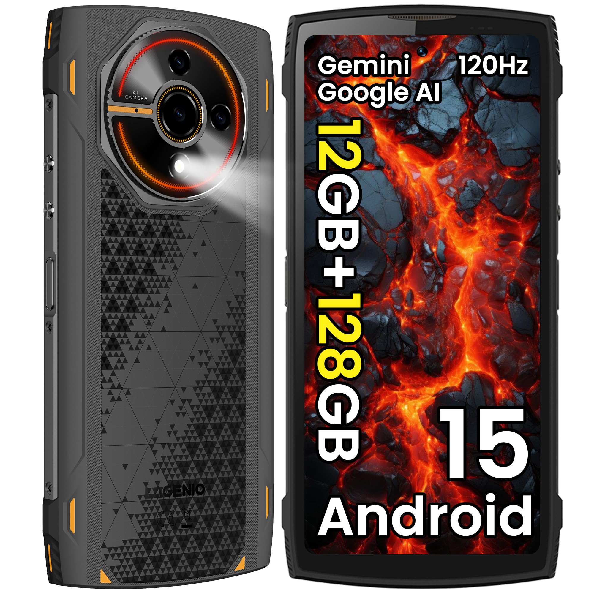 Panther 2 Rugged Smartphone Android 15, 12GB+128GB/1TB Espandibile, IP68/IP69K 6.7" HD+120Hz Cellulare Impermeabile, 16MP+8MP, 5150mAh, Widevine L1/Face ID/OTG/GPS/NFC/3 SIM Slots, Nero