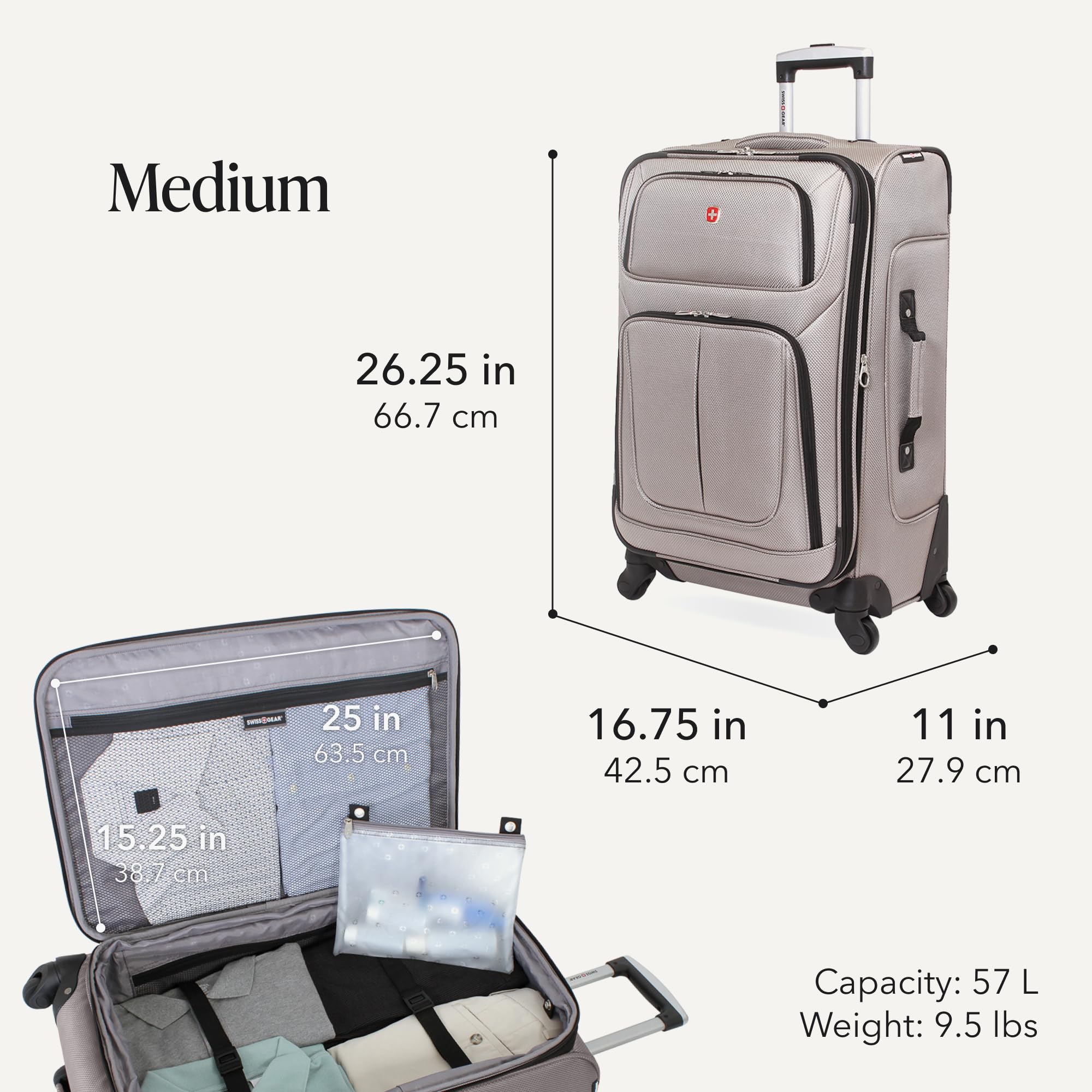 SwissGear Sion Softside Expandable Roller Luggage, Pewter, 3-Piece Set (21/25/29) view 3