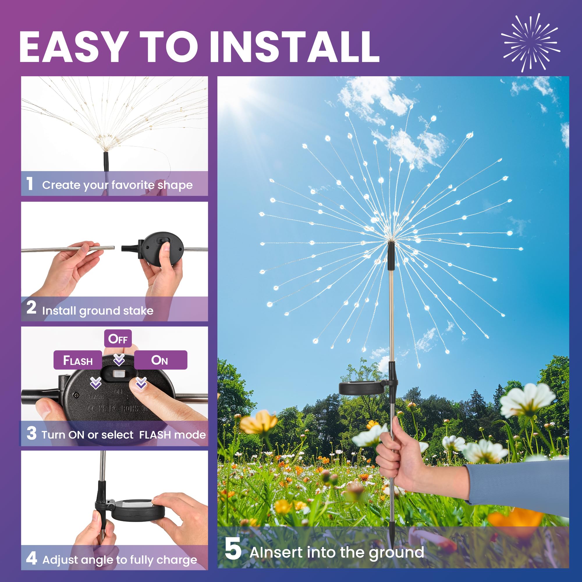 PEVOROS Gartendekor-Solarleuchten für den Außenbereich, 120 LEDs, wasserdicht, bunt, Solar-Lichterkette für den Außenbereich, Dekoration, Hof, Terrasse, Veranda, Blumentopf, Weg, Weihnachten (6er-Pack