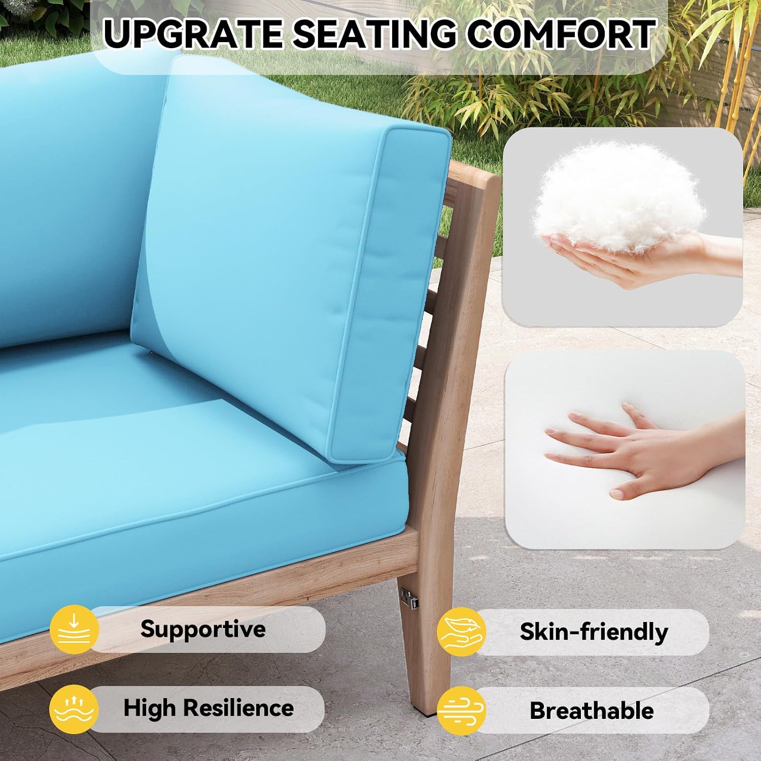 4 inch Outdoor Cushions for Patio Furniture with 5 Pillows, Patio Furniture Cushions,Water-Resistant Outdoor Couch Cushions,4 Seat Sofa Cushions for Outdoor Sectional,Lake Blue